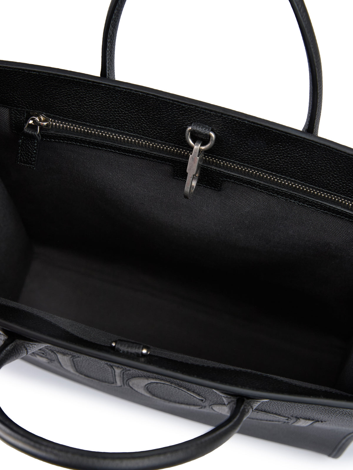 Black Leather Logo Medium Tote Bag - ventzia
