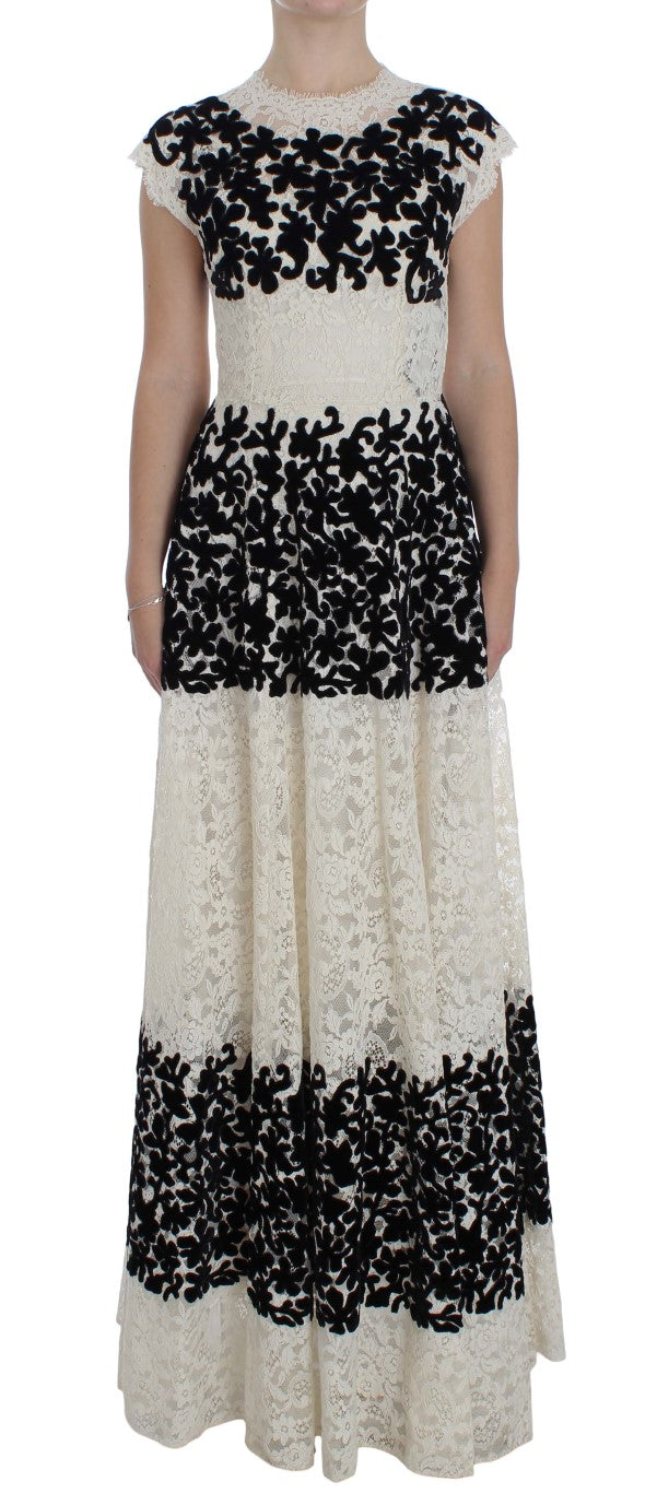 Elegant Floral Lace Cap Sleeve Maxi Dress - ventzia