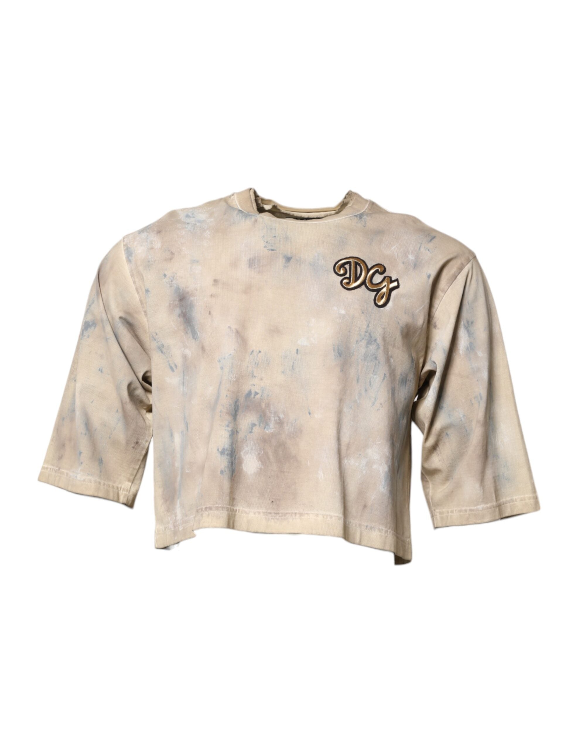 Beige Tie Dye DG Embroidery Cropped T-shirt - ventzia
