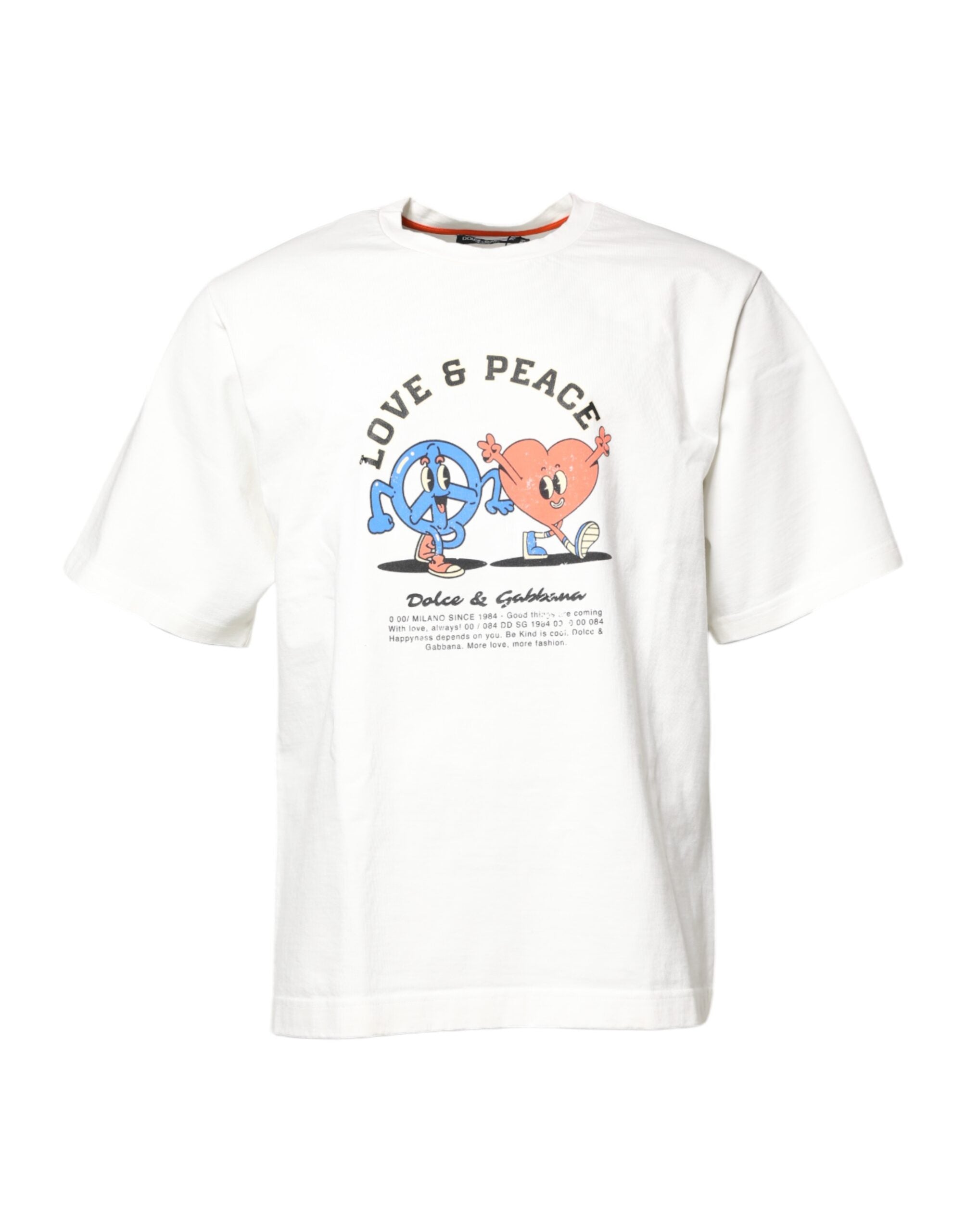 White LOVE & PEACE Print Crew Neck T-shirt - ventzia