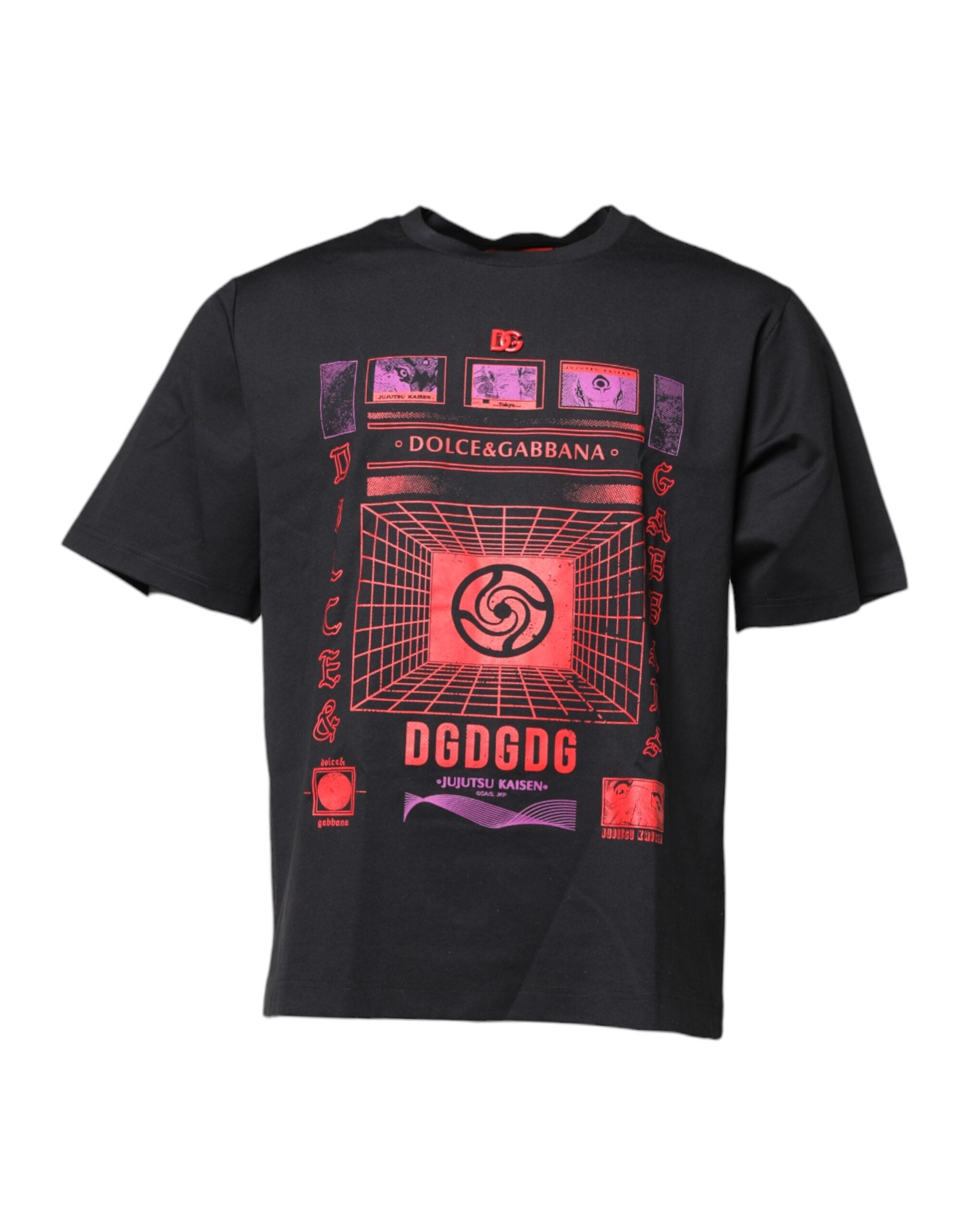 Black Cotton Graphic Print Crew Neck T-shirt - ventzia