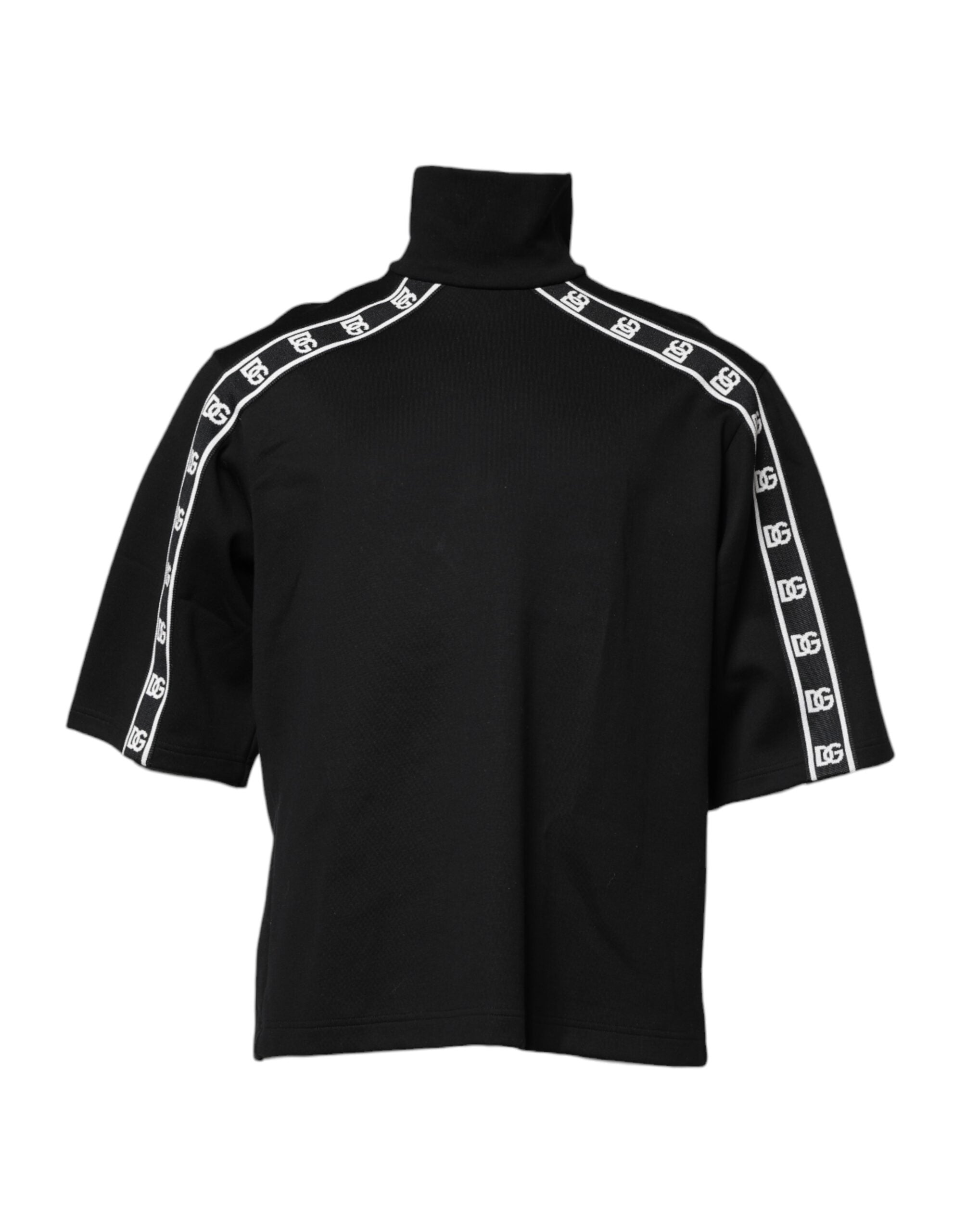 Black Cotton DG Print Turtleneck T-shirt - ventzia