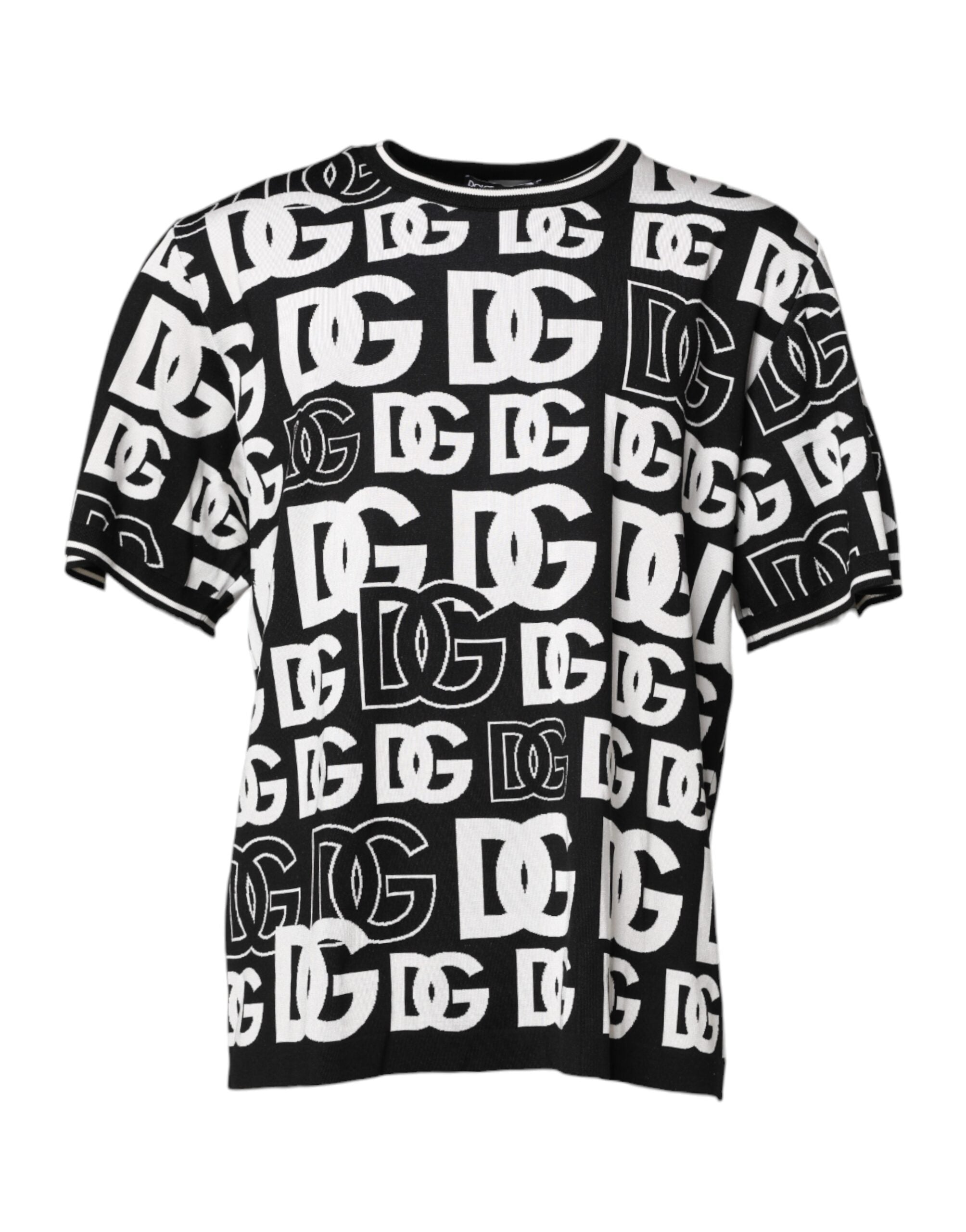 Black White Silk Knit DG Print T-shirt - ventzia