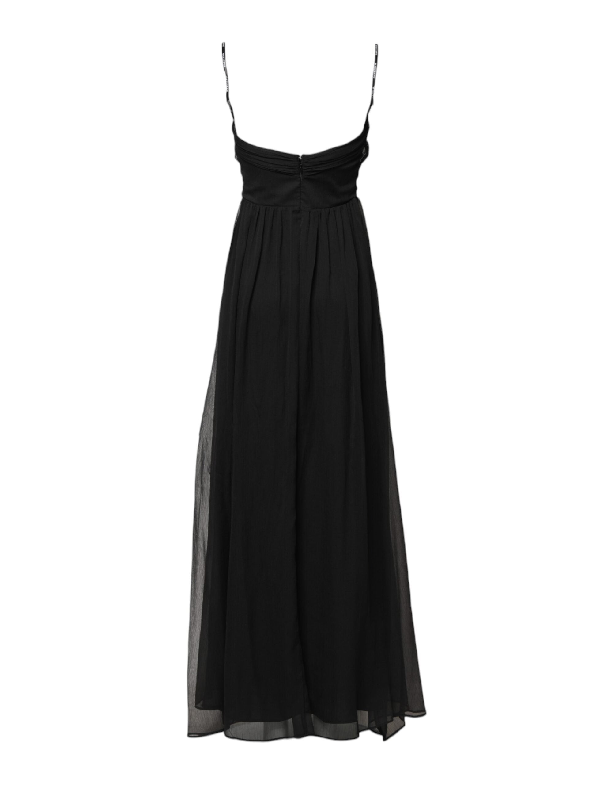 Black Tulle Pearl Sleeveless Long Gown Dress - ventzia