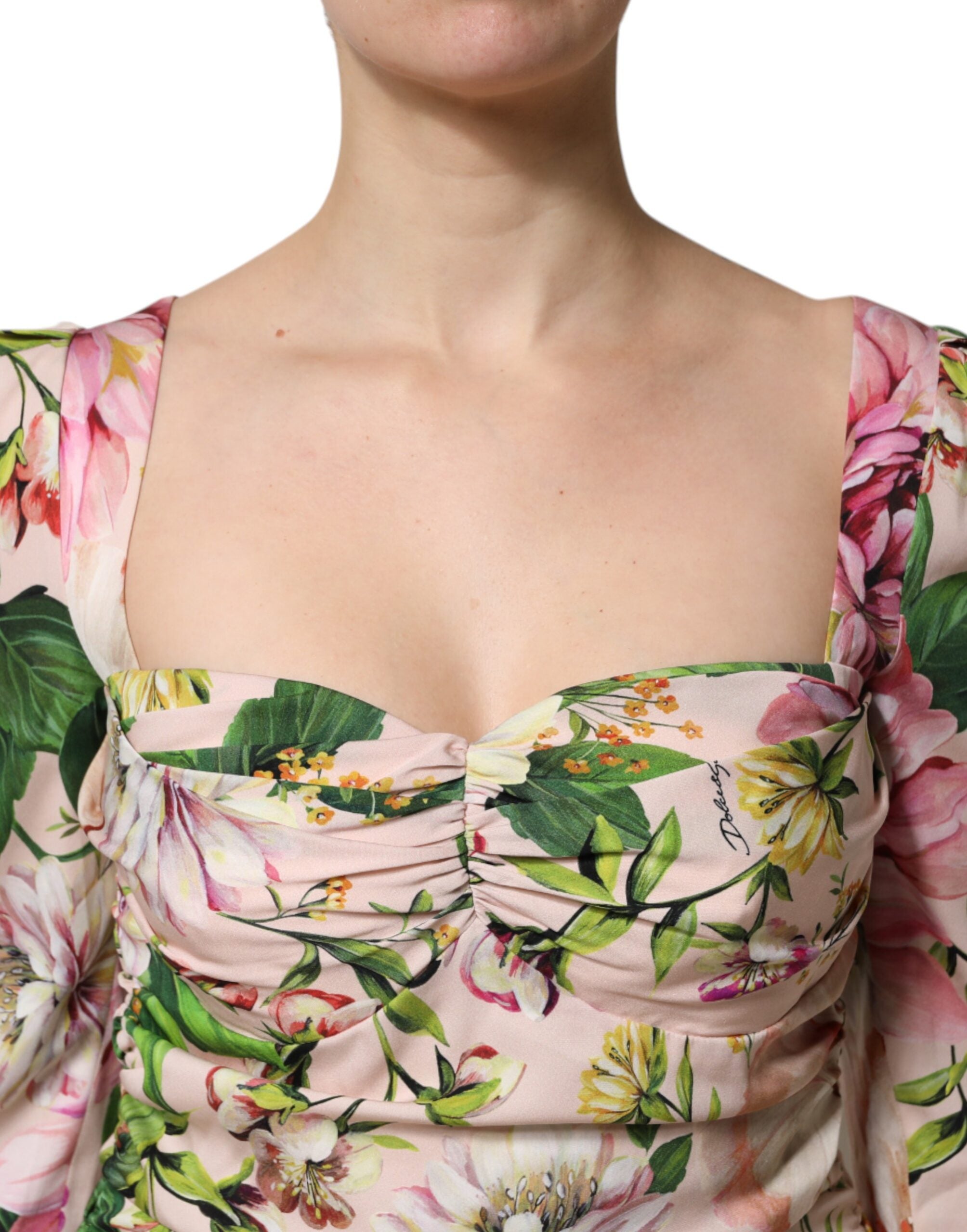 Pink Floral Silk Fit And Flared Midi Dress - ventzia