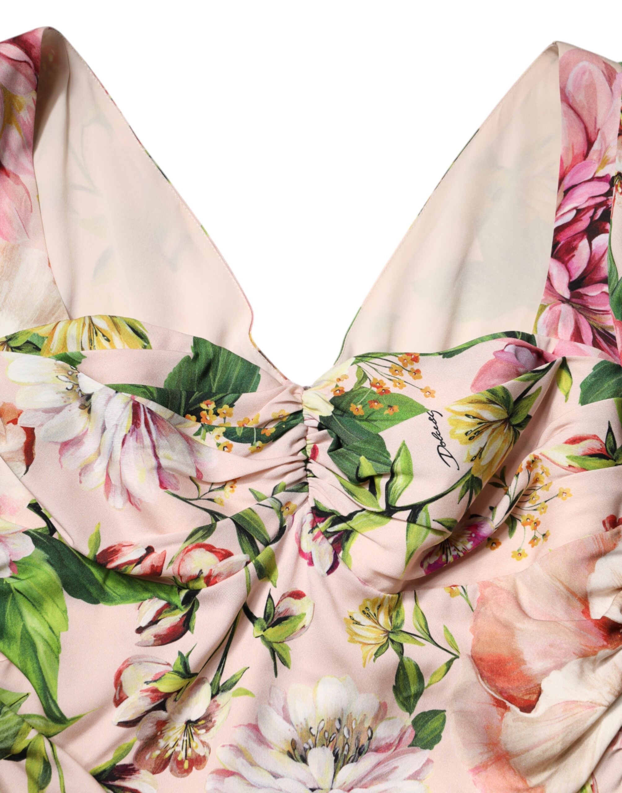 Pink Floral Silk Fit And Flared Midi Dress - ventzia