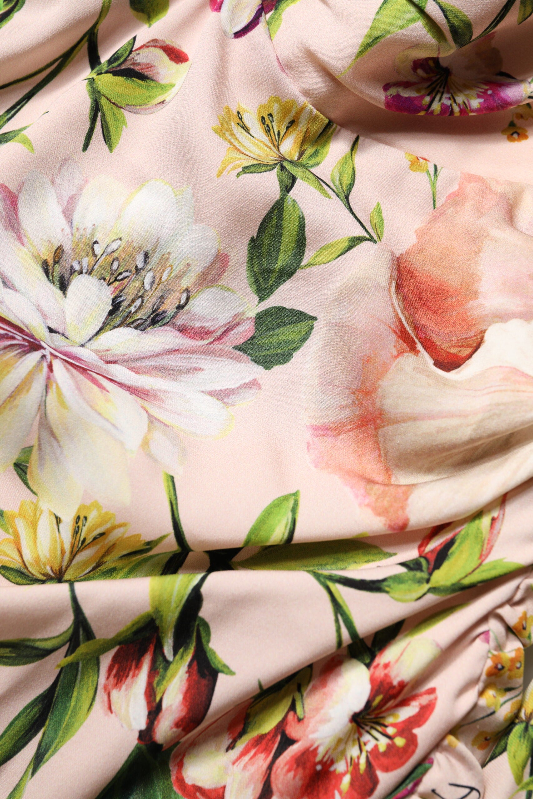 Pink Floral Silk Fit And Flared Midi Dress - ventzia