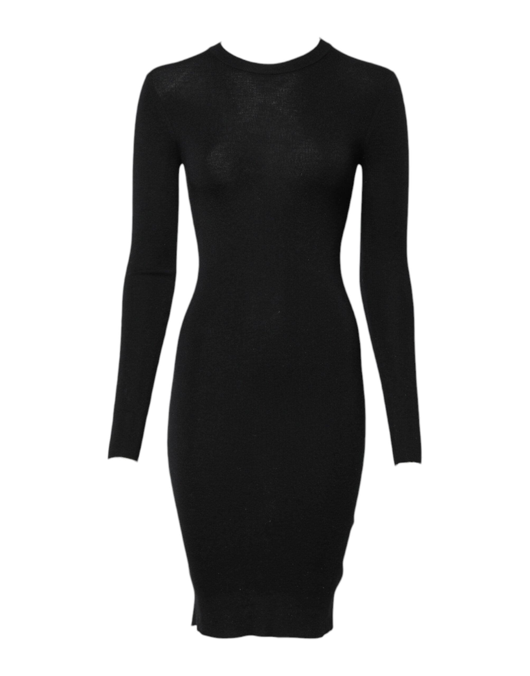 Black Long Sleeves Bodycon Sheath Dress - ventzia
