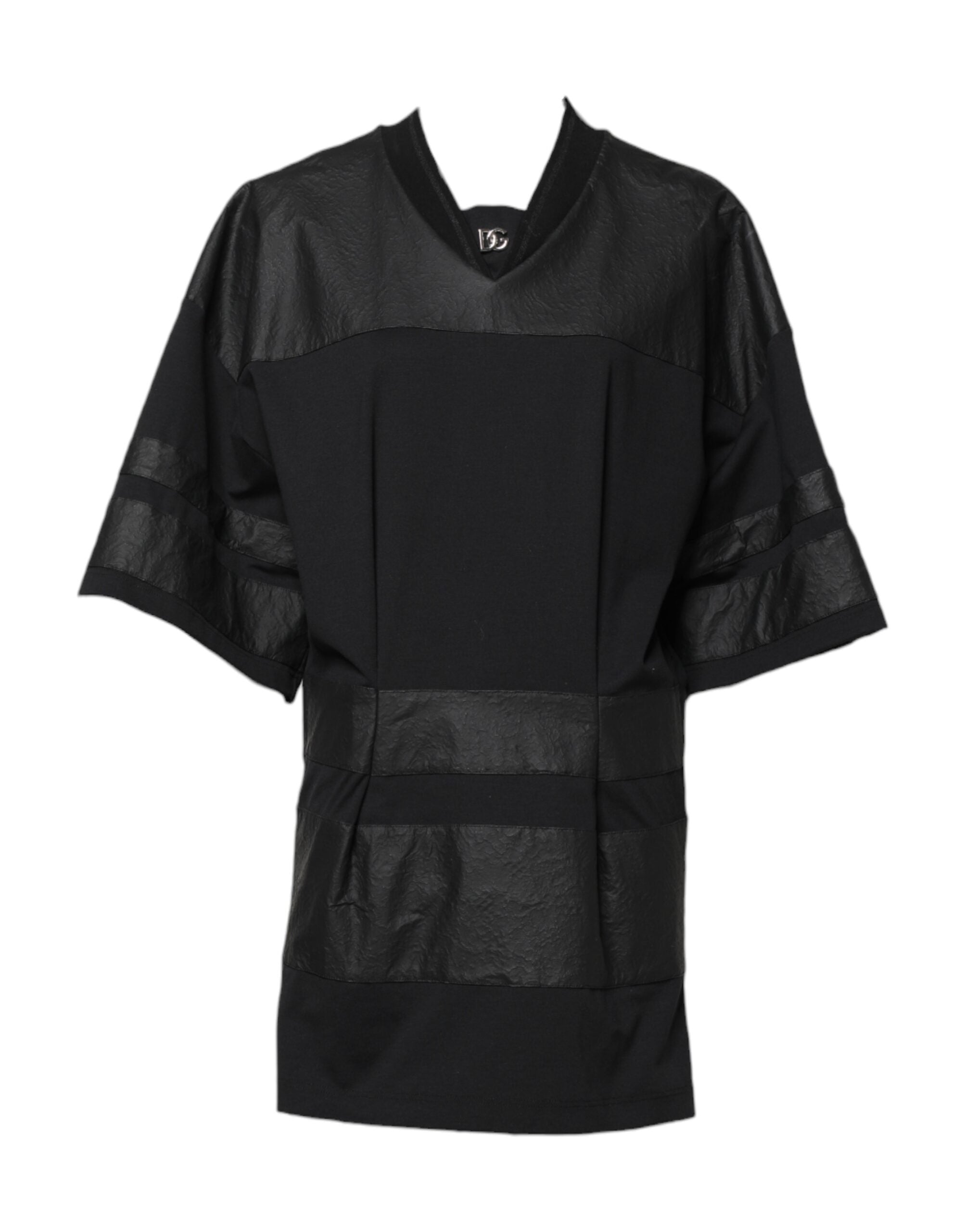 Black Cotton Short Sleeves V-neck T-shirt - ventzia