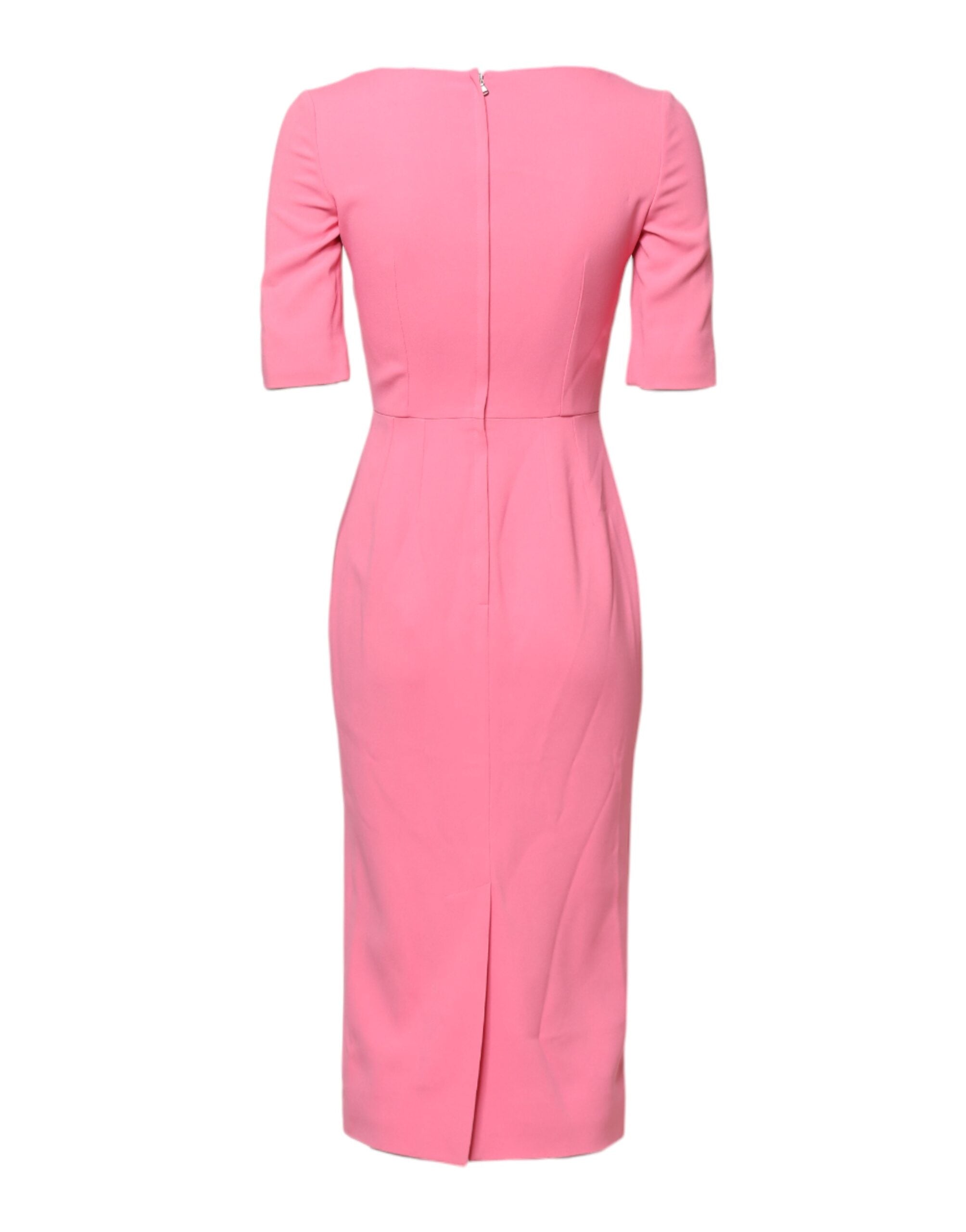 Pink Viscose Short Sleeve Sheath Midi Dress - ventzia