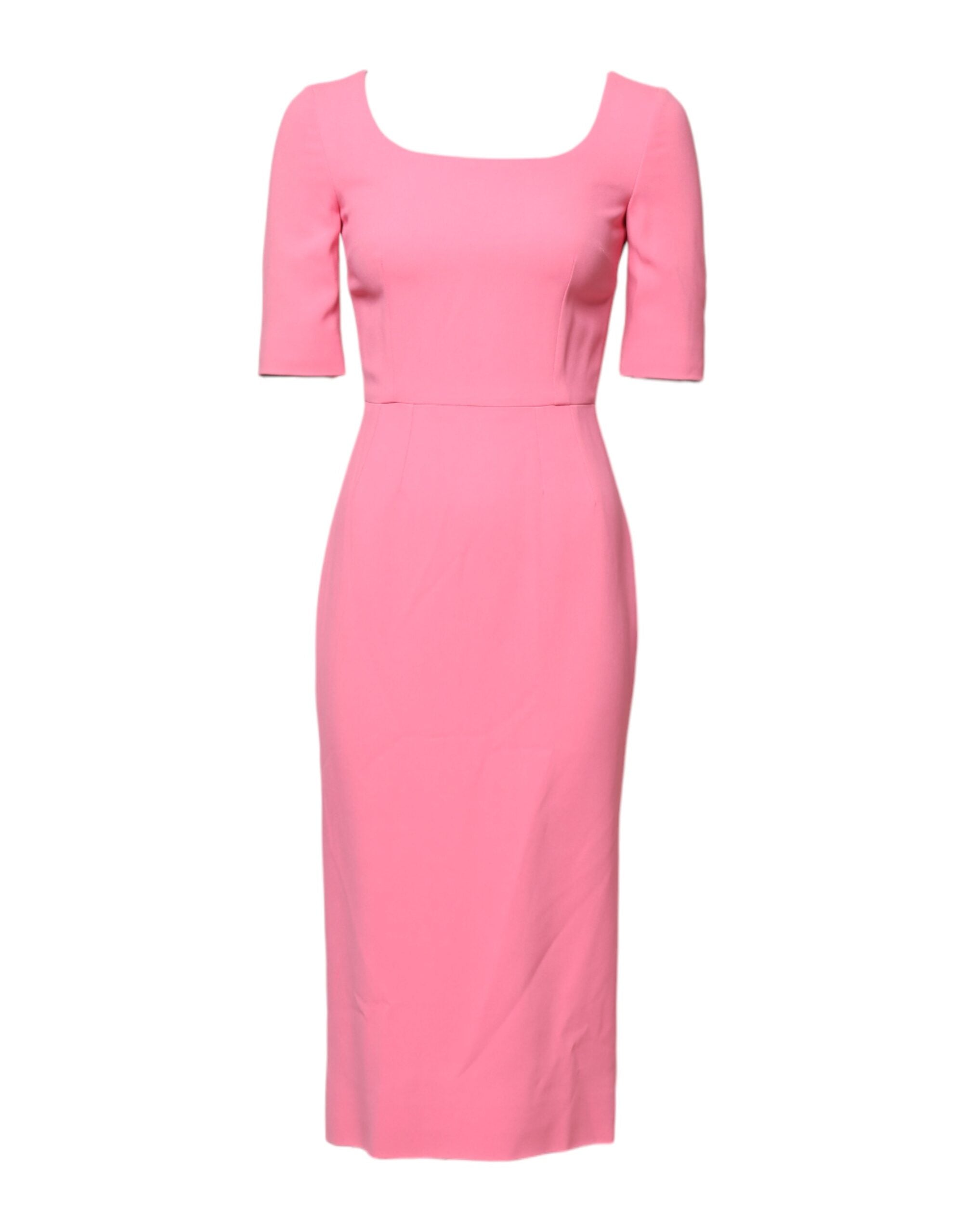 Pink Viscose Short Sleeve Sheath Midi Dress - ventzia
