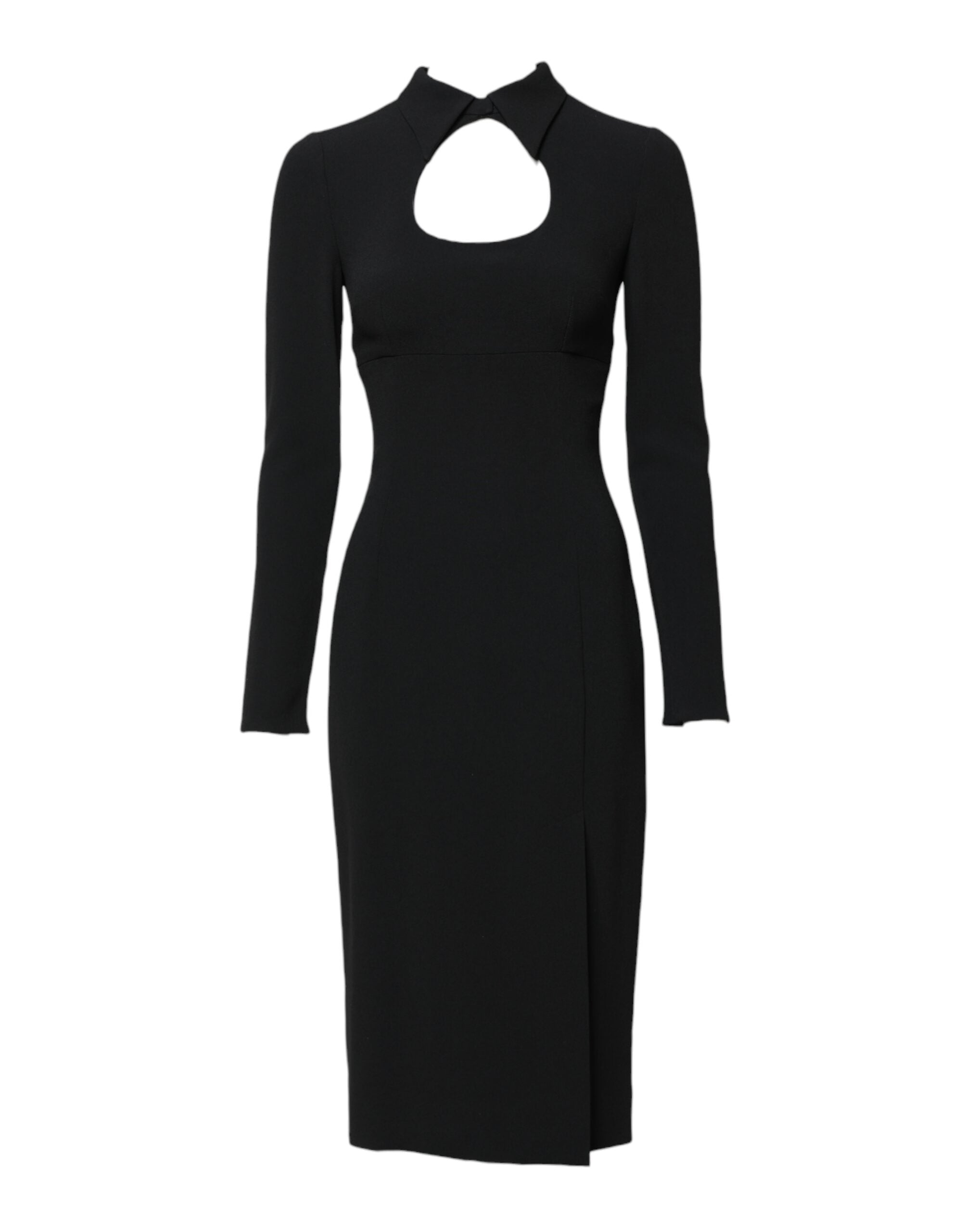 Black Long Sleeves Bodycon Sheath Midi Dress - ventzia