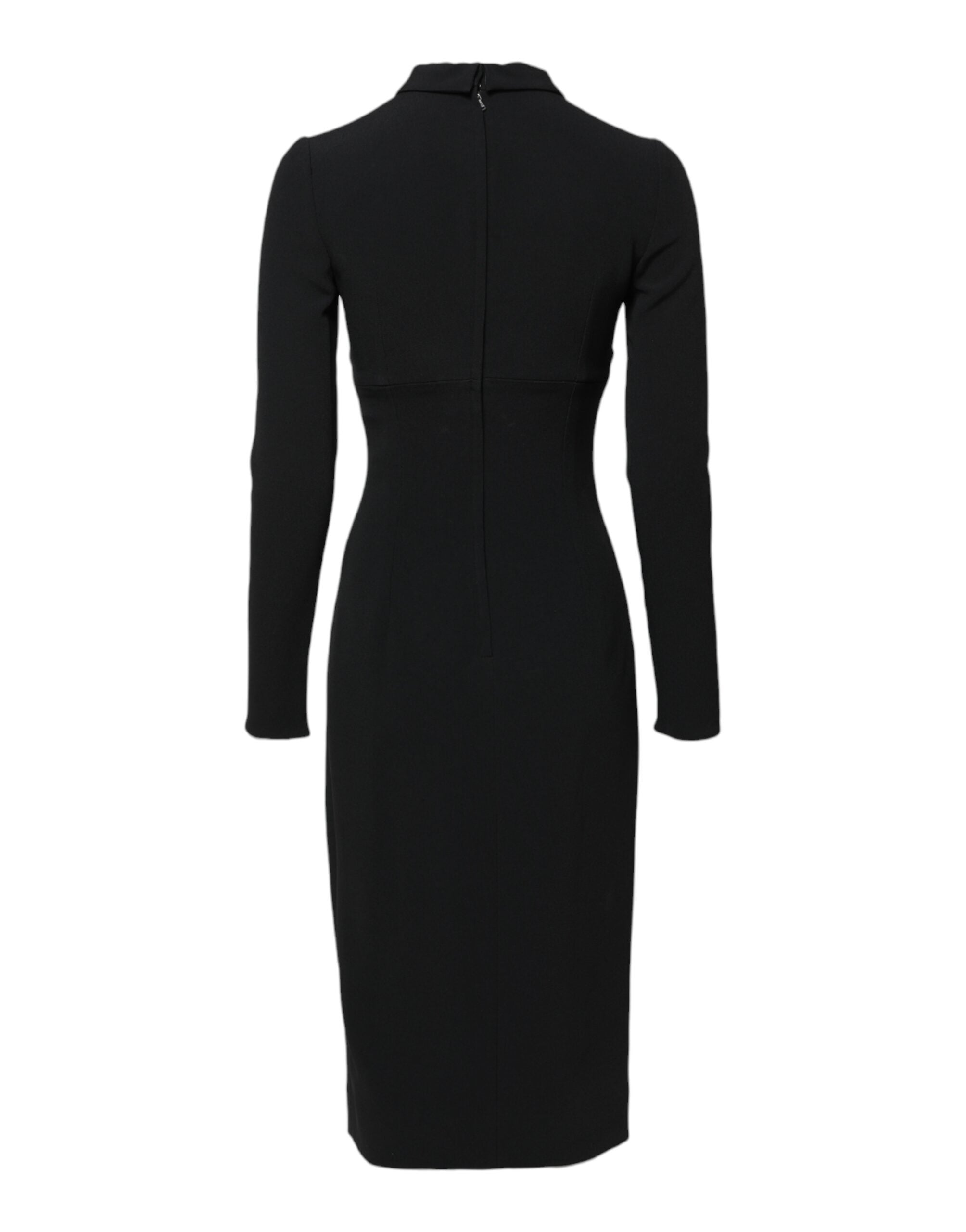 Black Long Sleeves Bodycon Sheath Midi Dress - ventzia