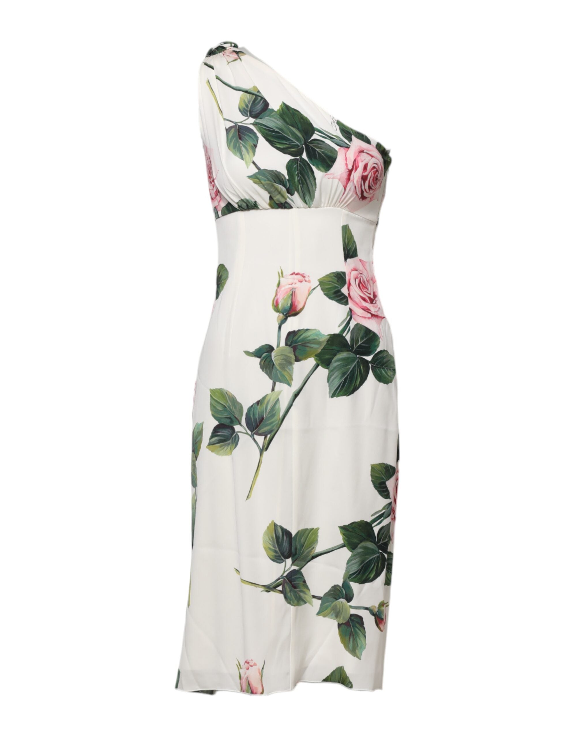 White Floral One Shoulder Sheath Midi Dress - ventzia