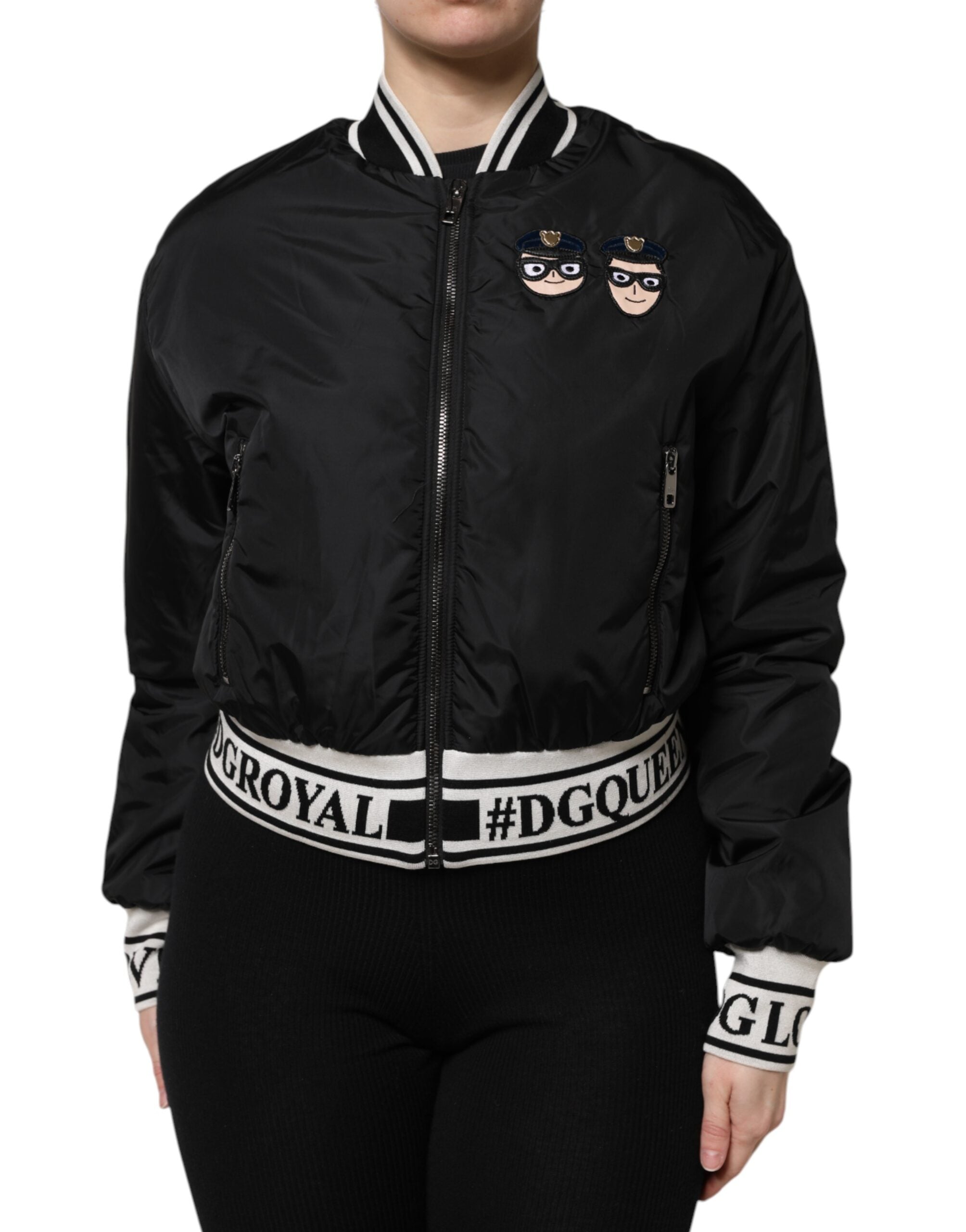 Black Nylon #DGFamily Full Zip Bomber Jacket - ventzia