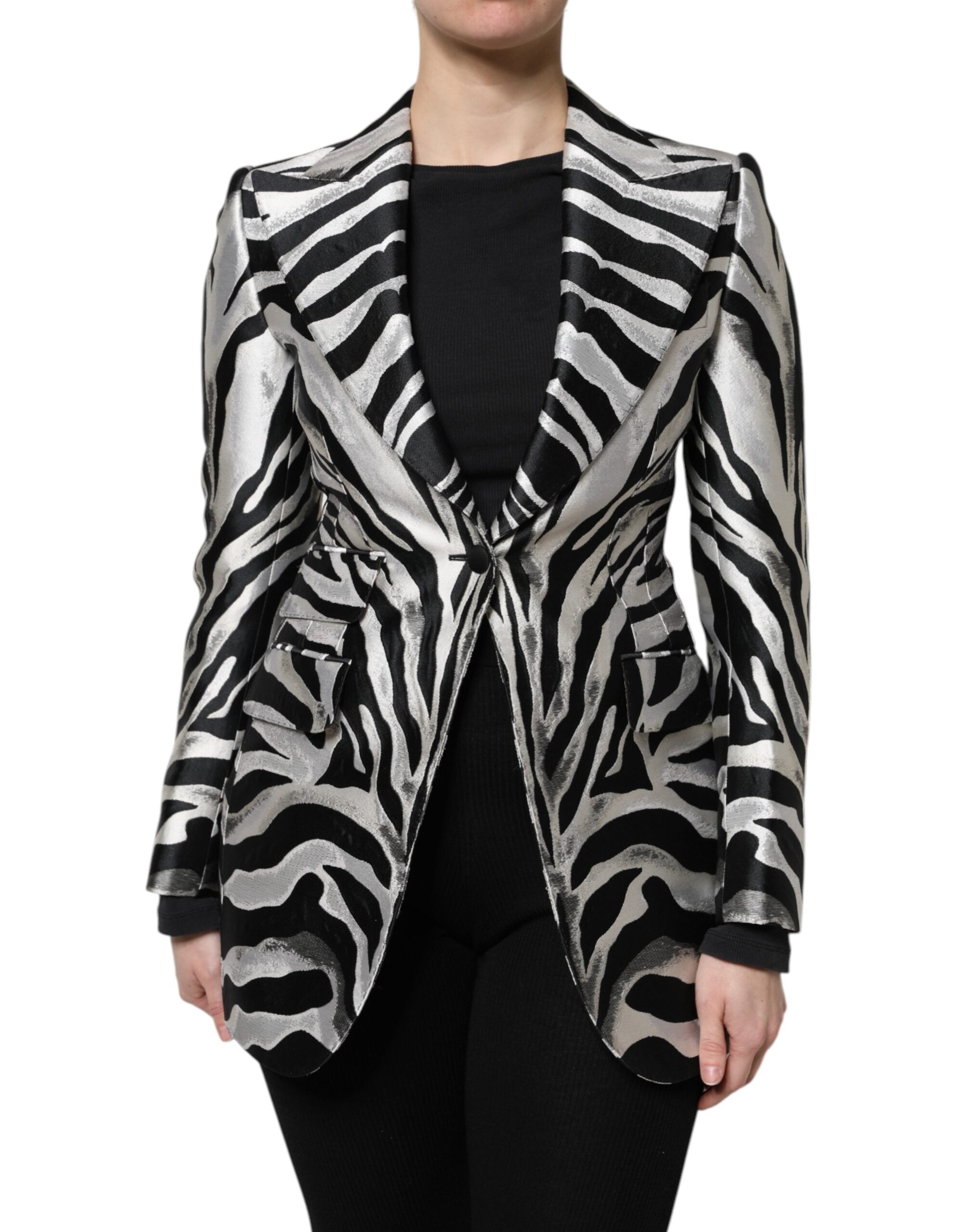 Black White Polyester Women Blazer Jacket - ventzia