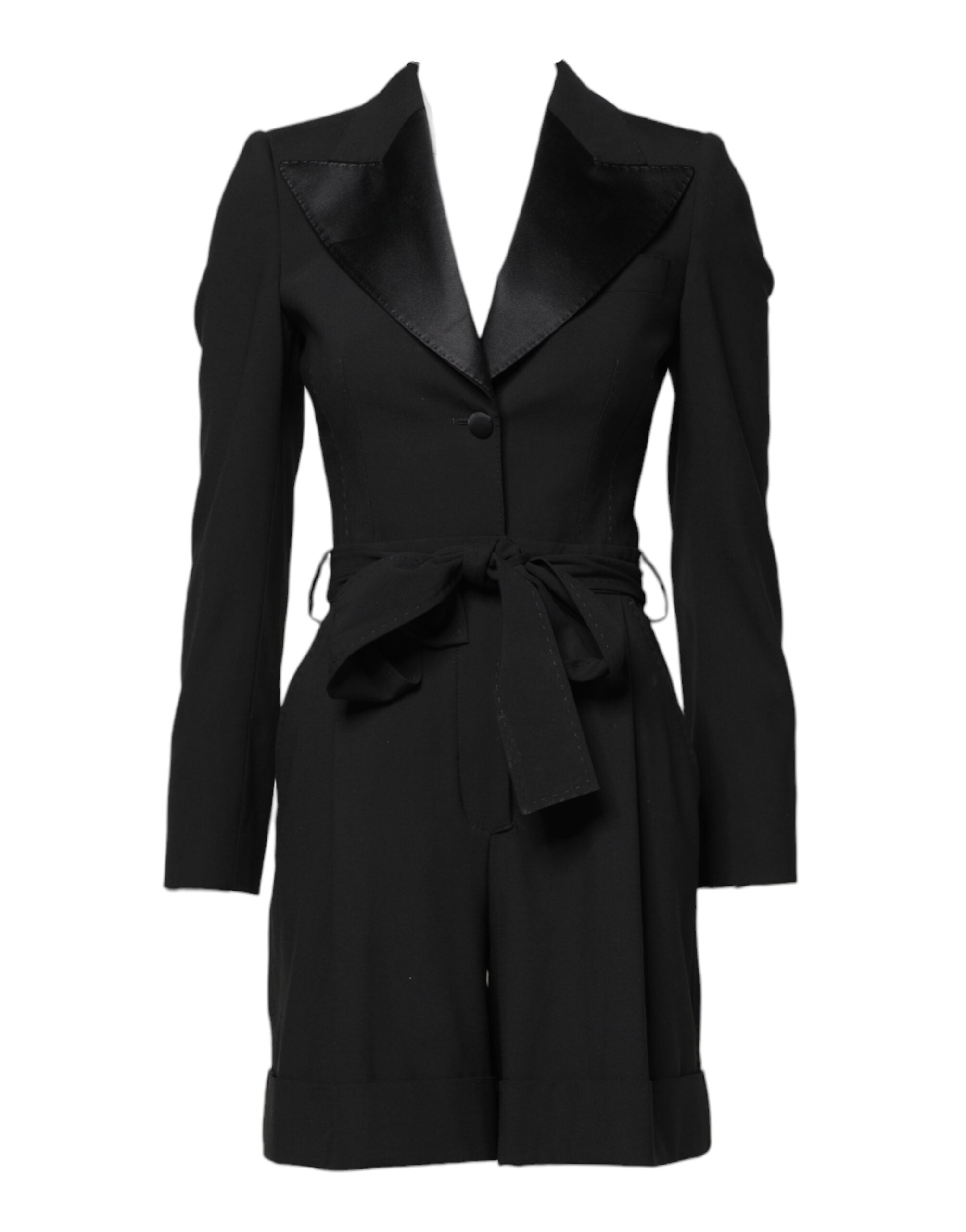 Black Wool Jumpsuit Dress Women Coat Jacket - ventzia