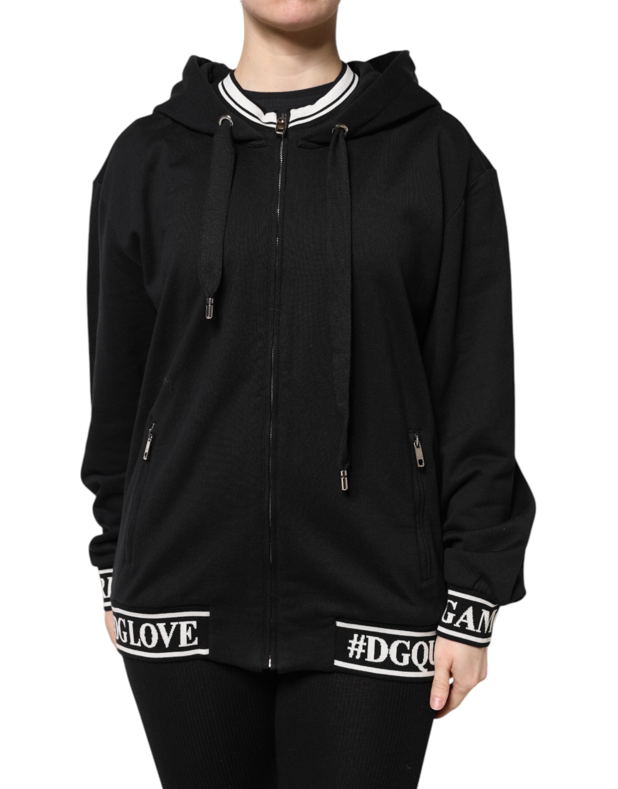 Black Cotton Hooded Full Zip Sweatshirt Sweater - ventzia