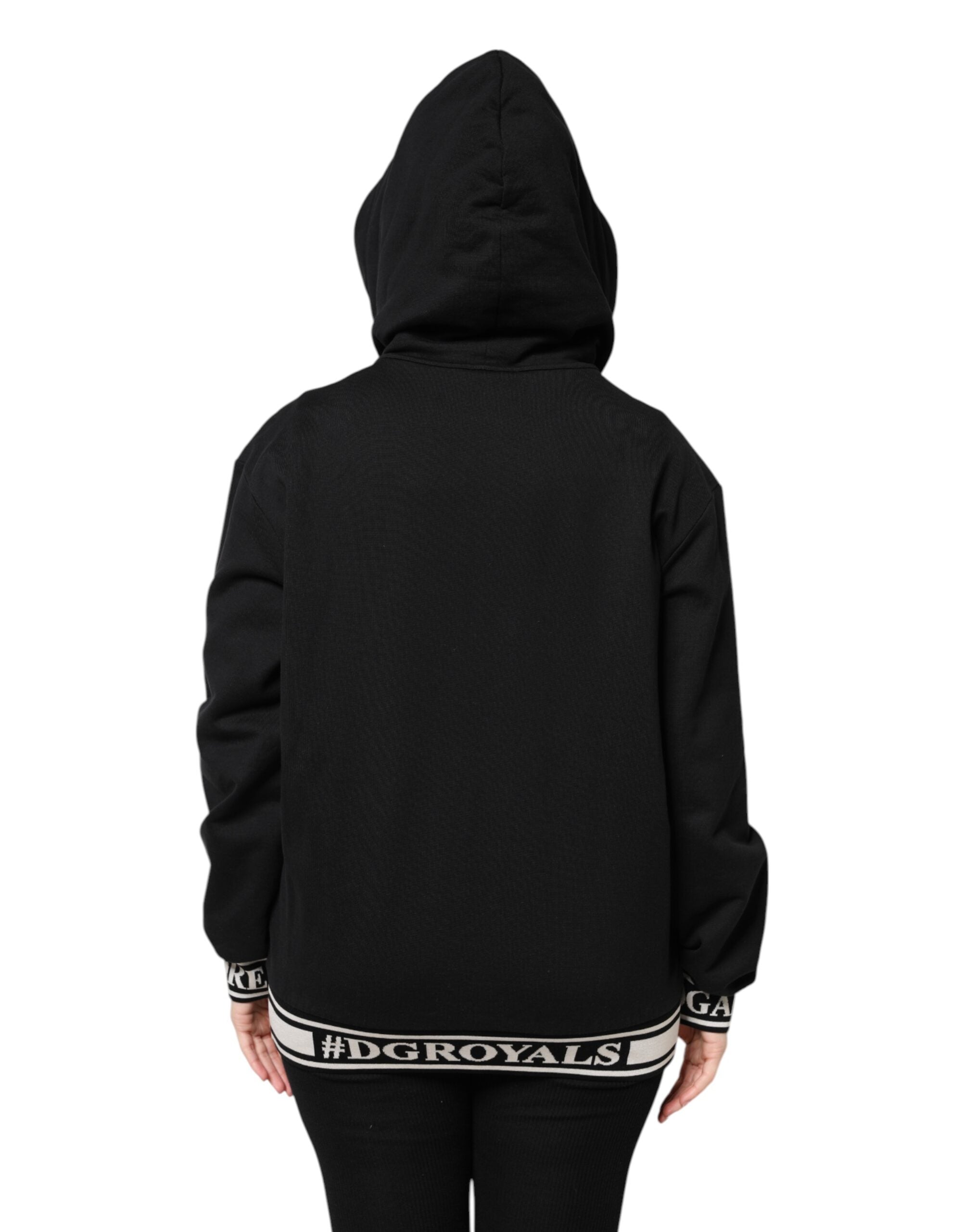 Black Cotton Hooded Full Zip Sweatshirt Sweater - ventzia