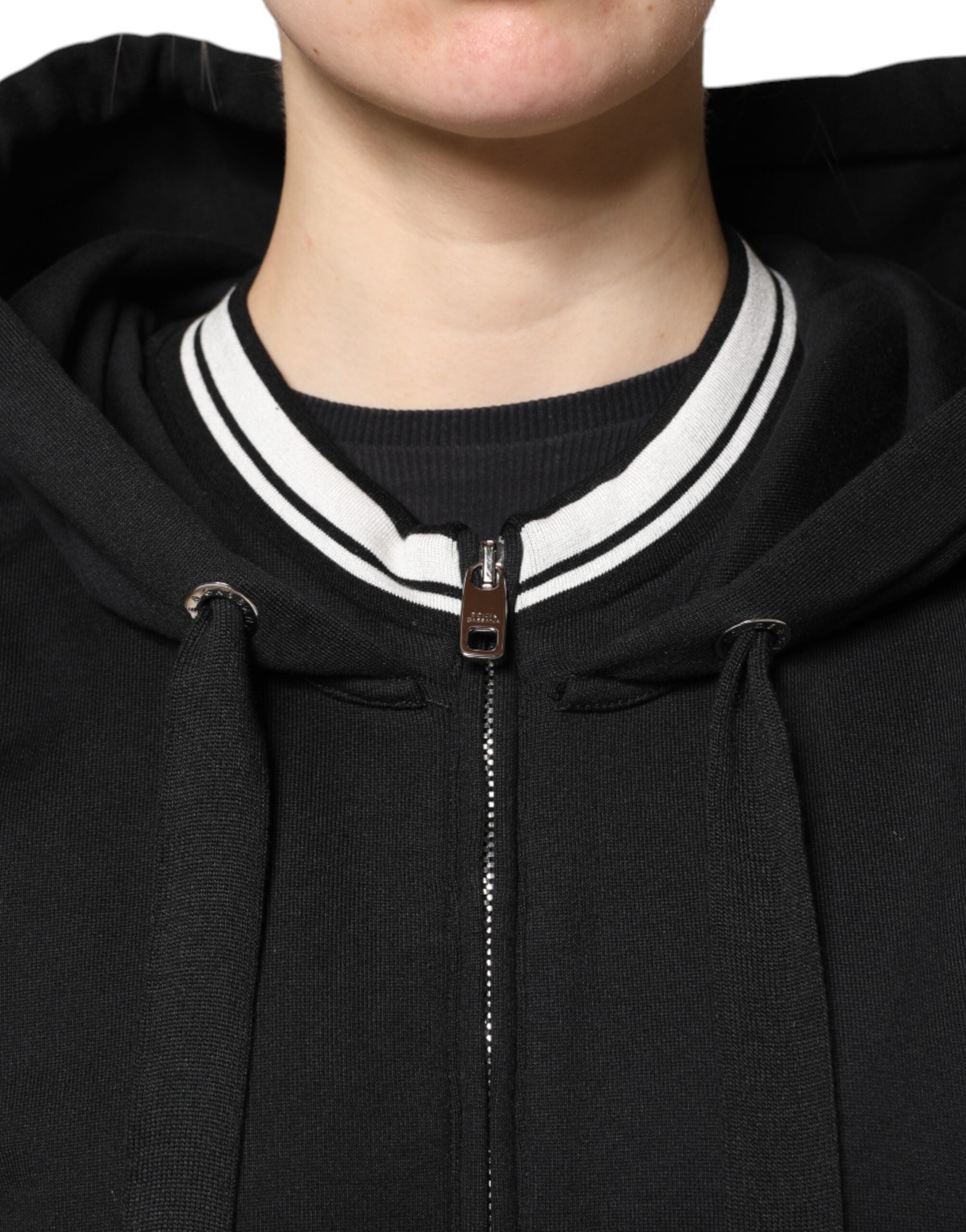 Black Cotton Hooded Full Zip Sweatshirt Sweater - ventzia