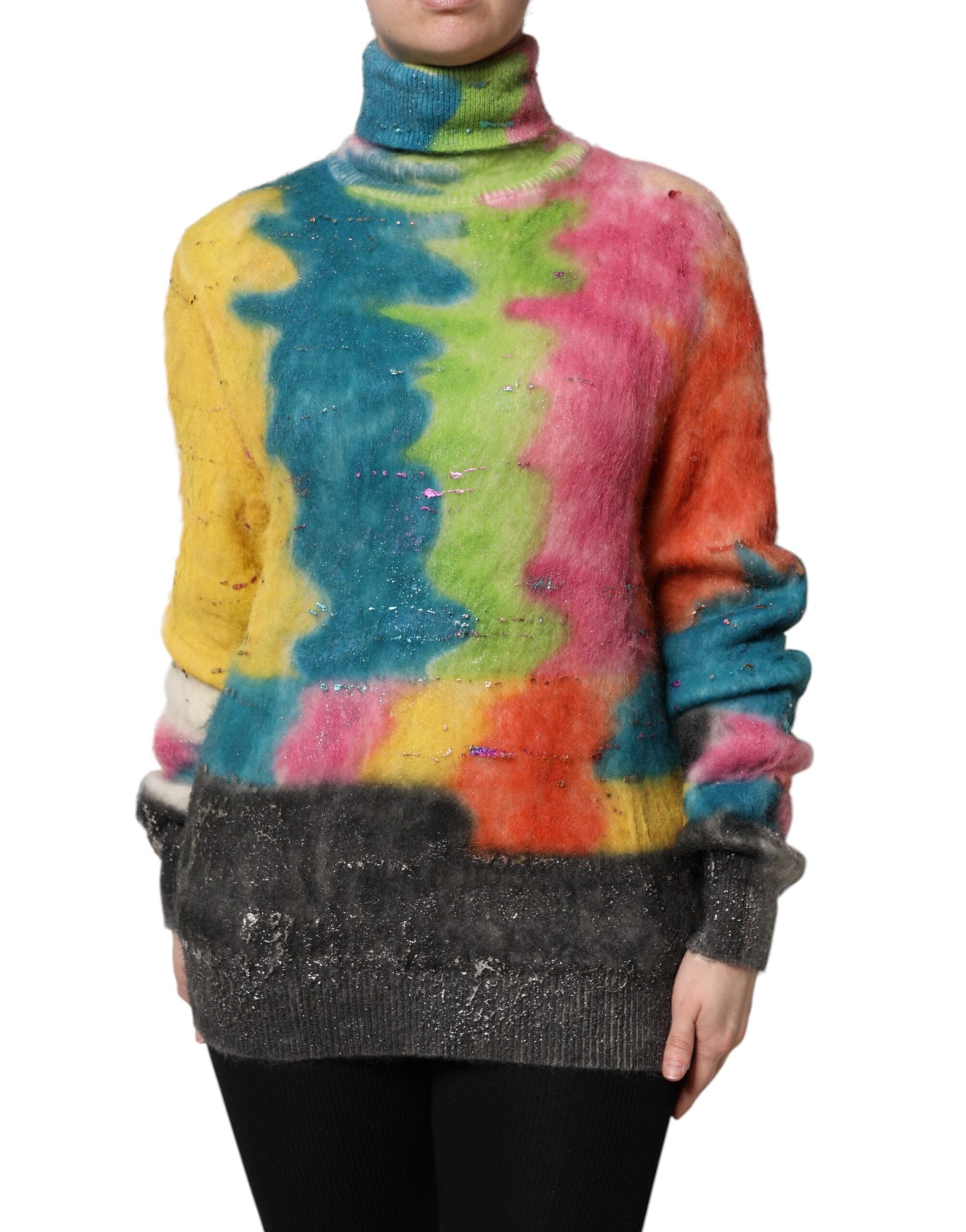 Multicolor Mohair Turtleneck Pullover Sweater - ventzia