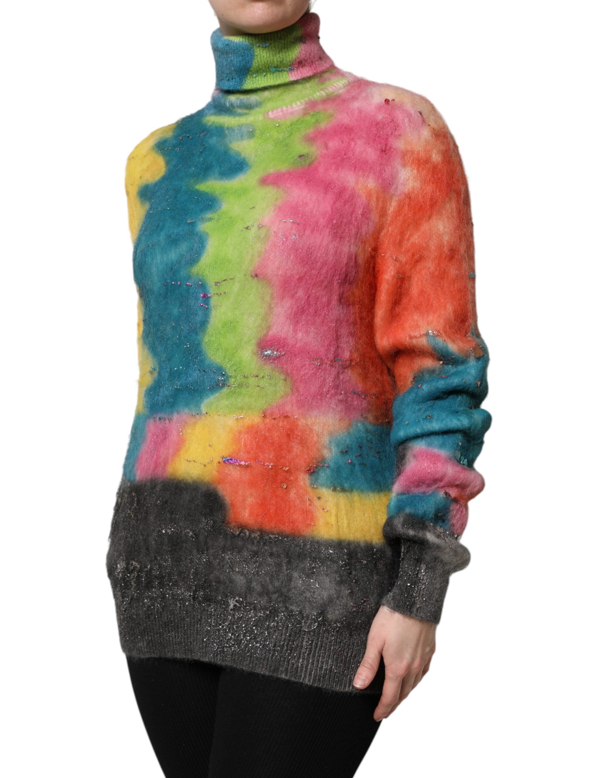 Multicolor Mohair Turtleneck Pullover Sweater - ventzia