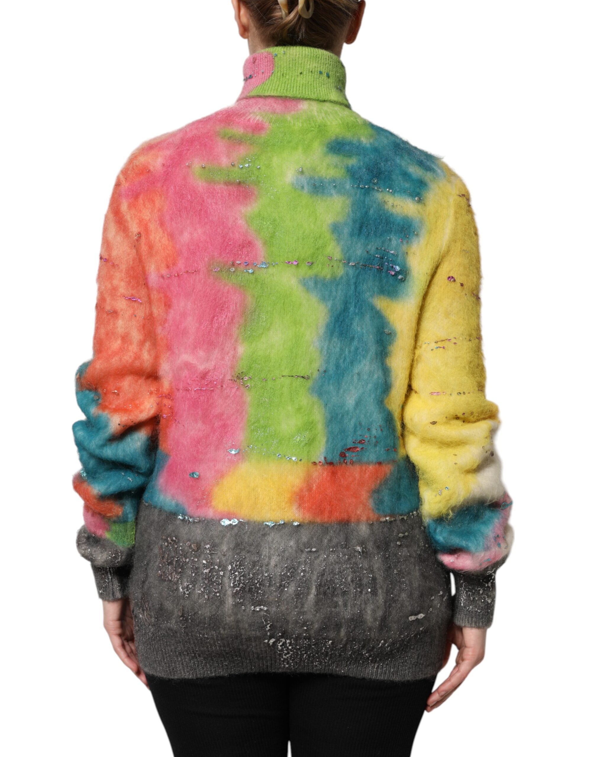 Multicolor Mohair Turtleneck Pullover Sweater - ventzia