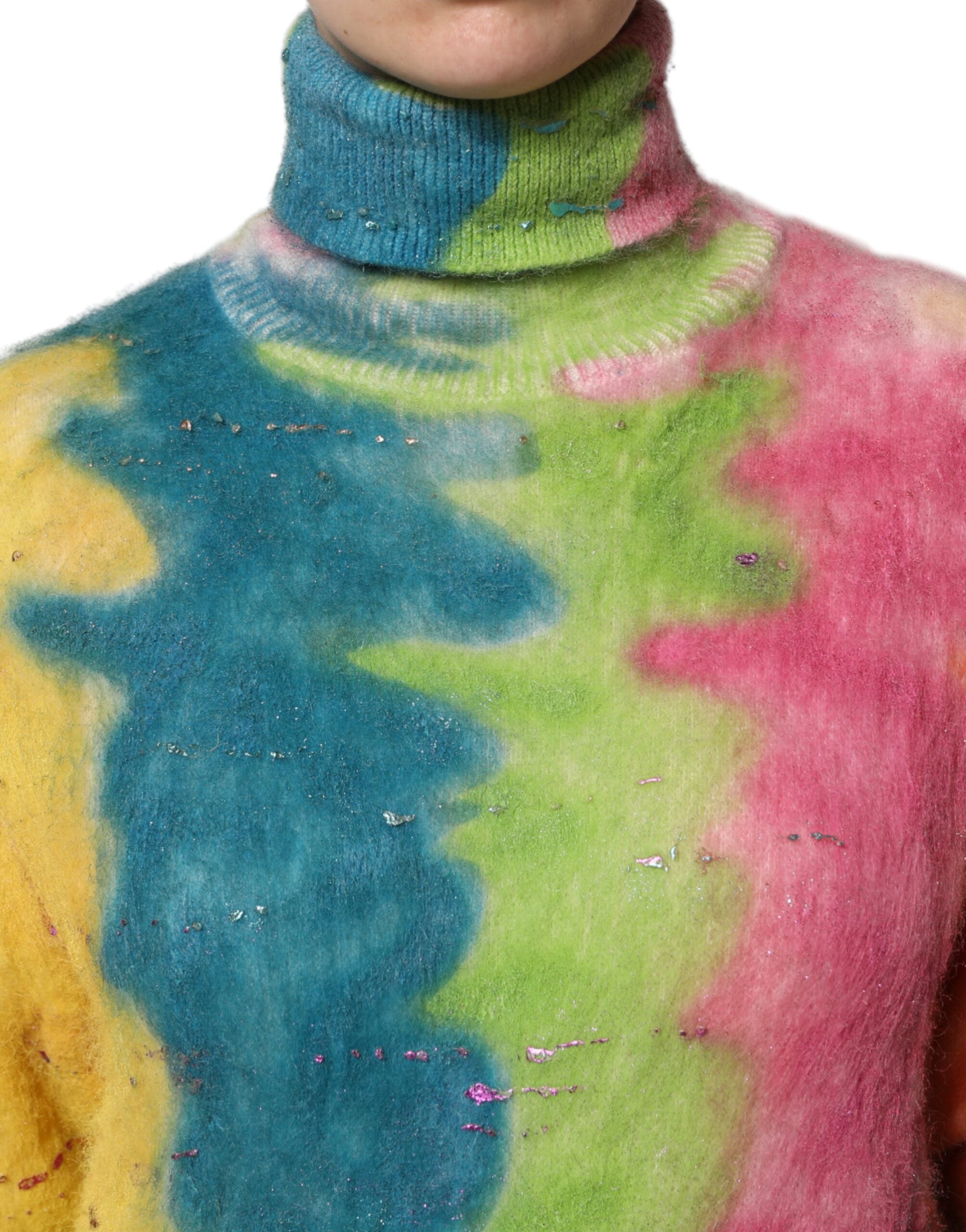 Multicolor Mohair Turtleneck Pullover Sweater - ventzia