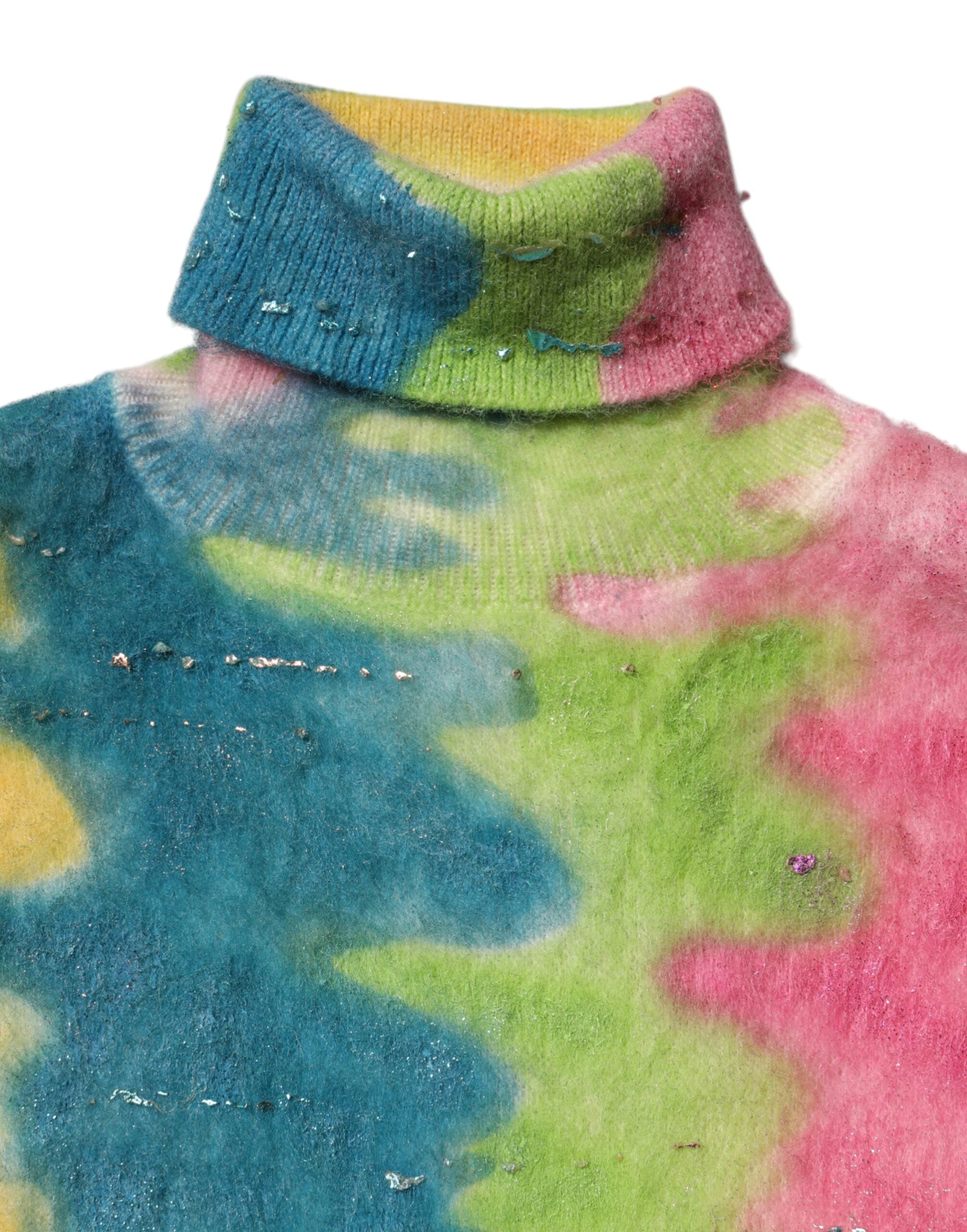 Multicolor Mohair Turtleneck Pullover Sweater - ventzia