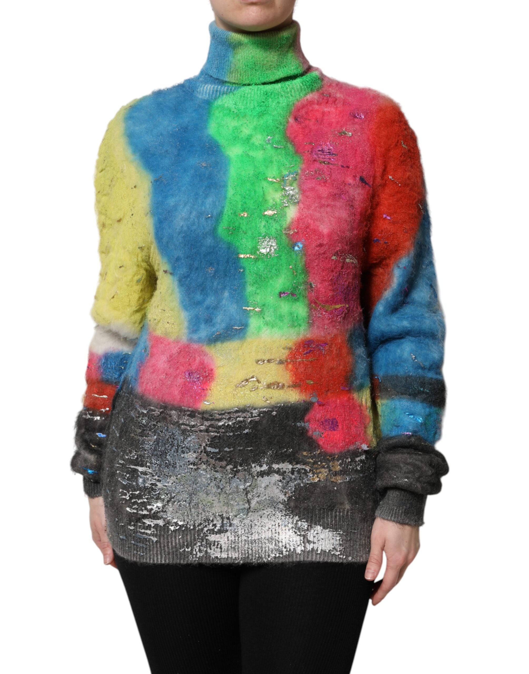 Multicolor Mohair Turtleneck Pullover Sweater - ventzia