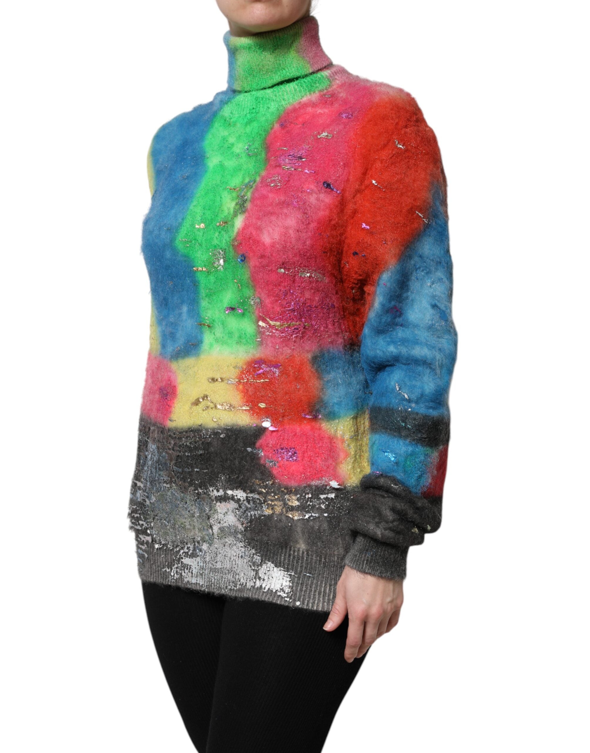 Multicolor Mohair Turtleneck Pullover Sweater - ventzia