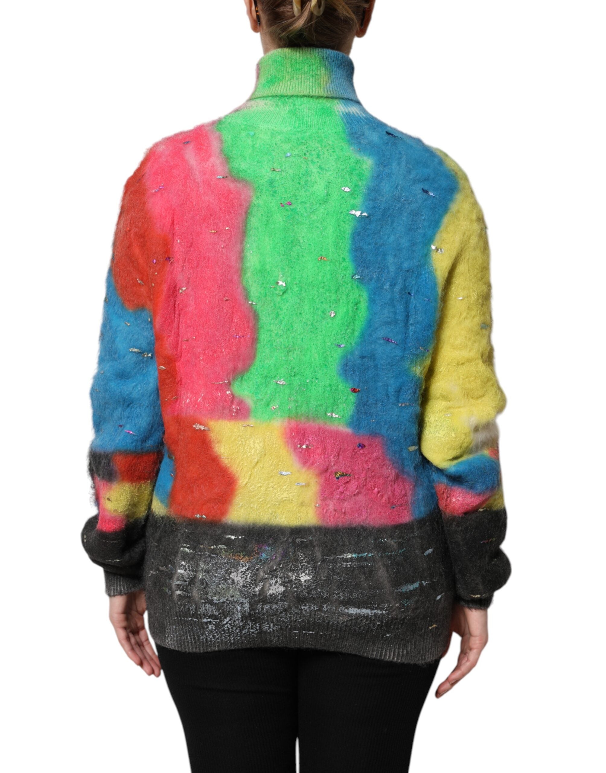 Multicolor Mohair Turtleneck Pullover Sweater - ventzia