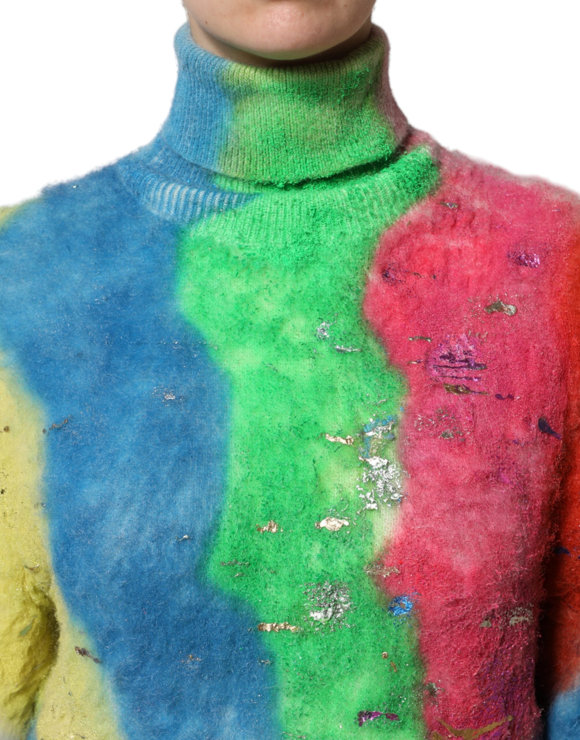 Multicolor Mohair Turtleneck Pullover Sweater - ventzia