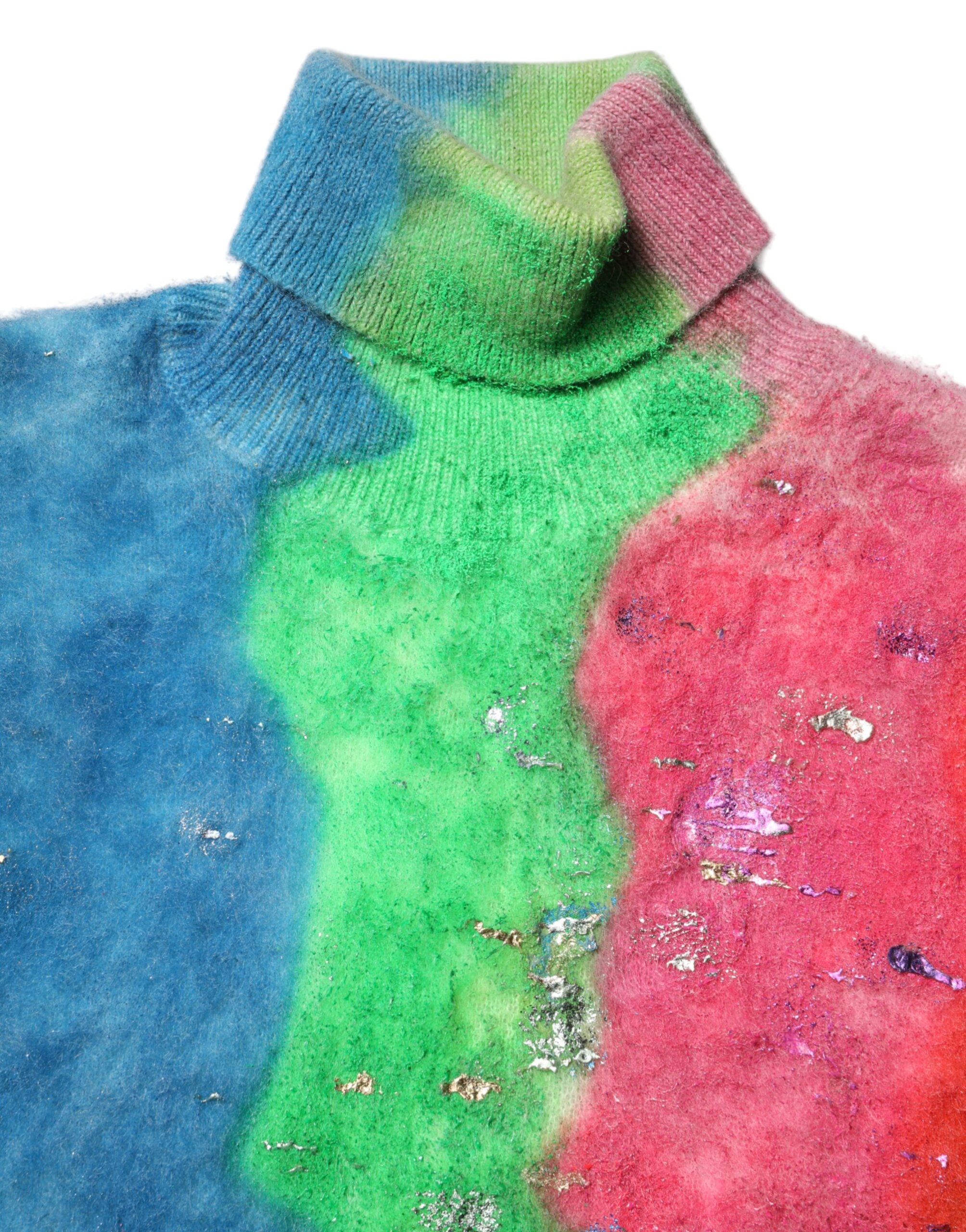 Multicolor Mohair Turtleneck Pullover Sweater - ventzia