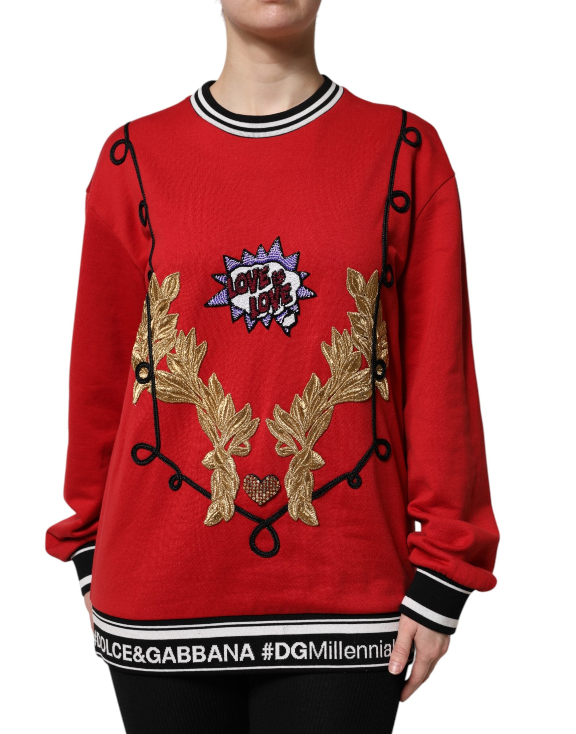 Red Cotton Queen Sequined Pullover Sweater - ventzia
