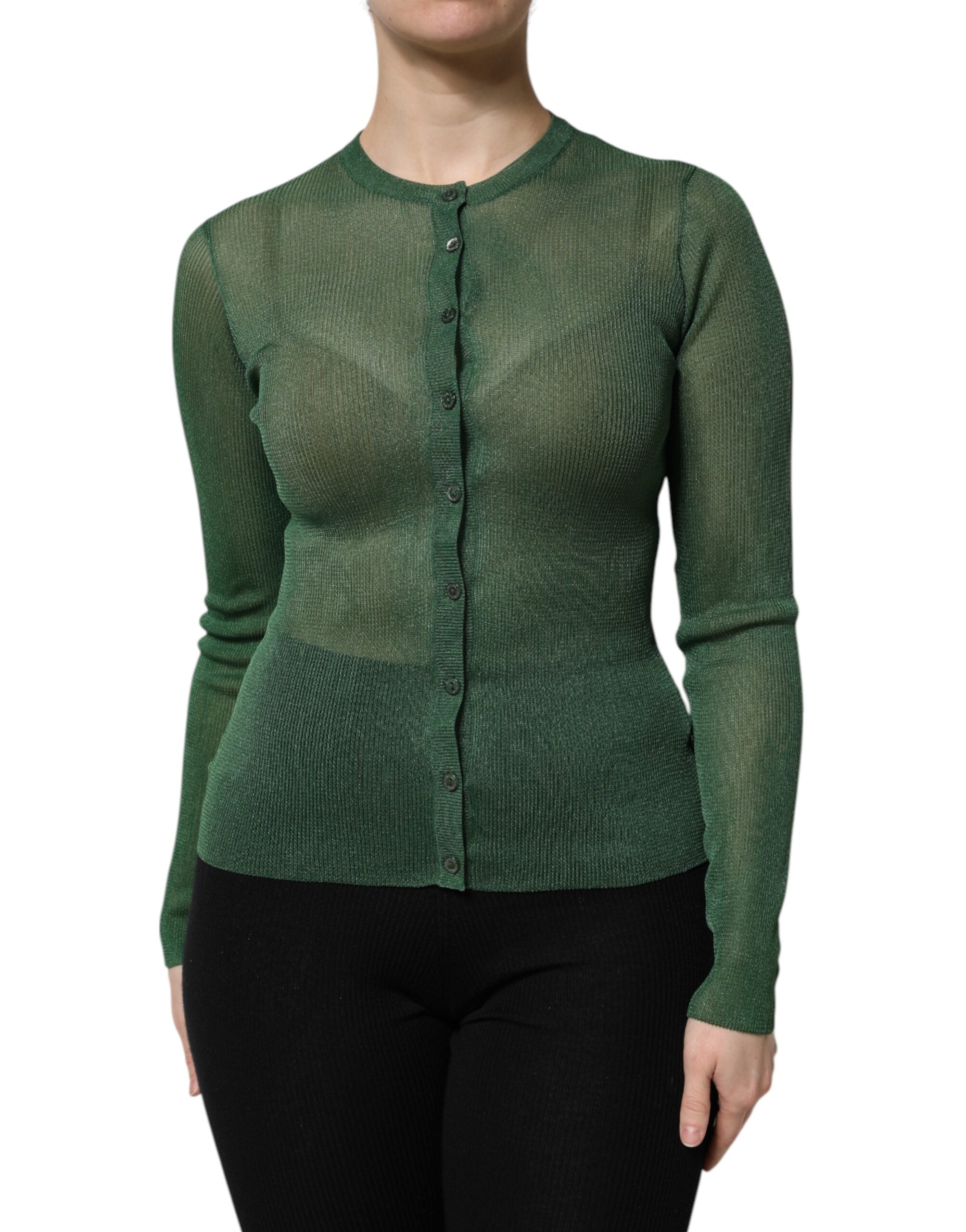 Green Polyester Long Sleeves Cardigan Sweater - ventzia