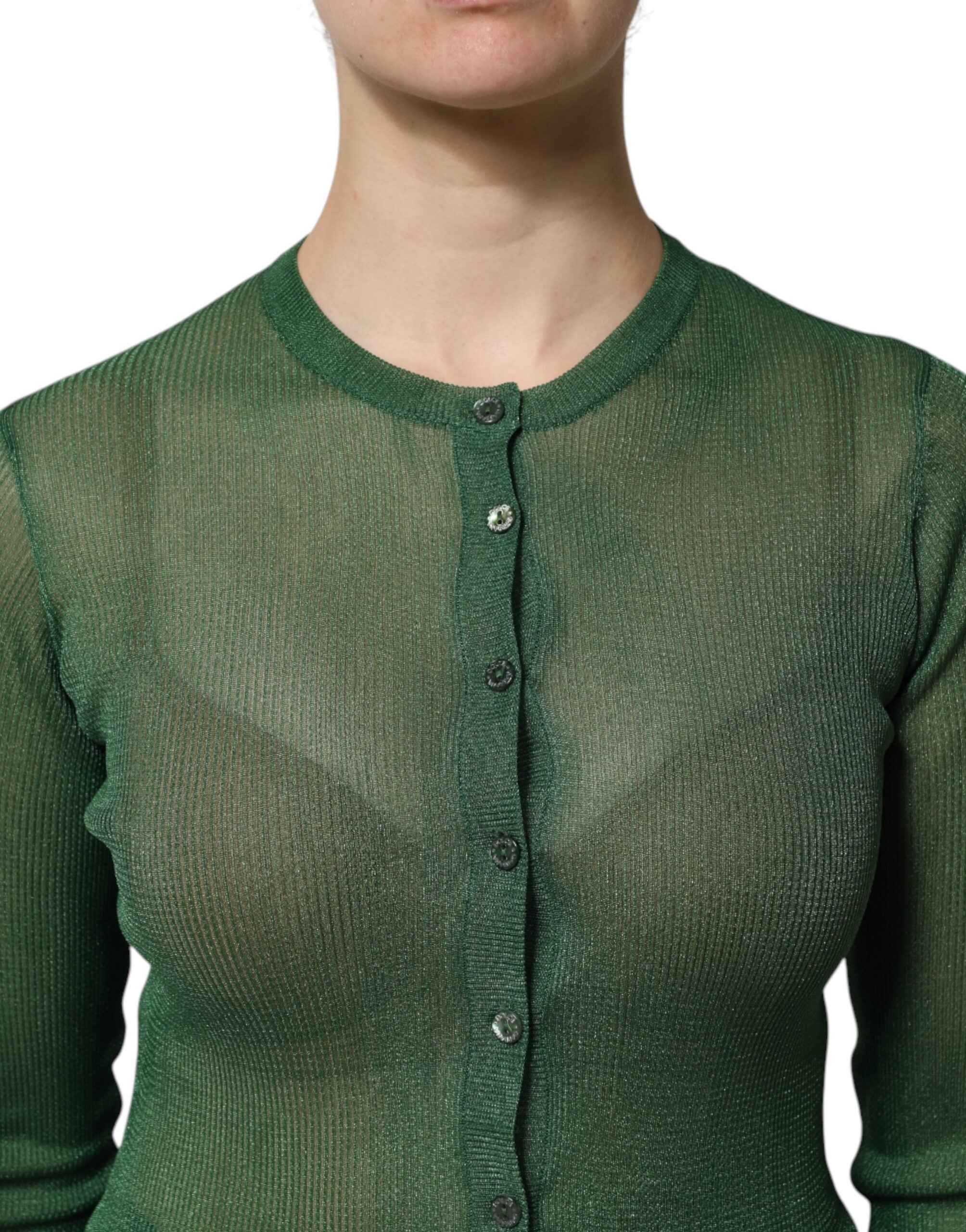 Green Polyester Long Sleeves Cardigan Sweater - ventzia