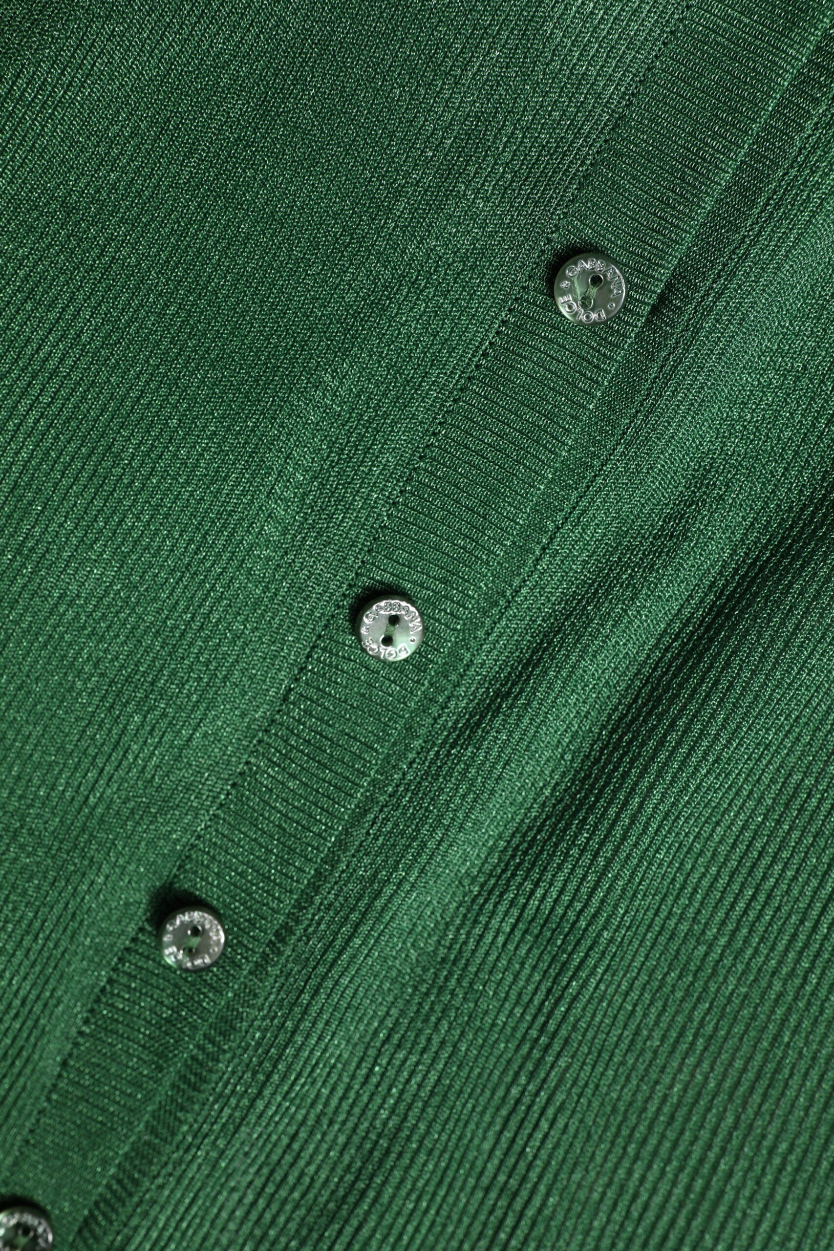 Green Polyester Long Sleeves Cardigan Sweater - ventzia