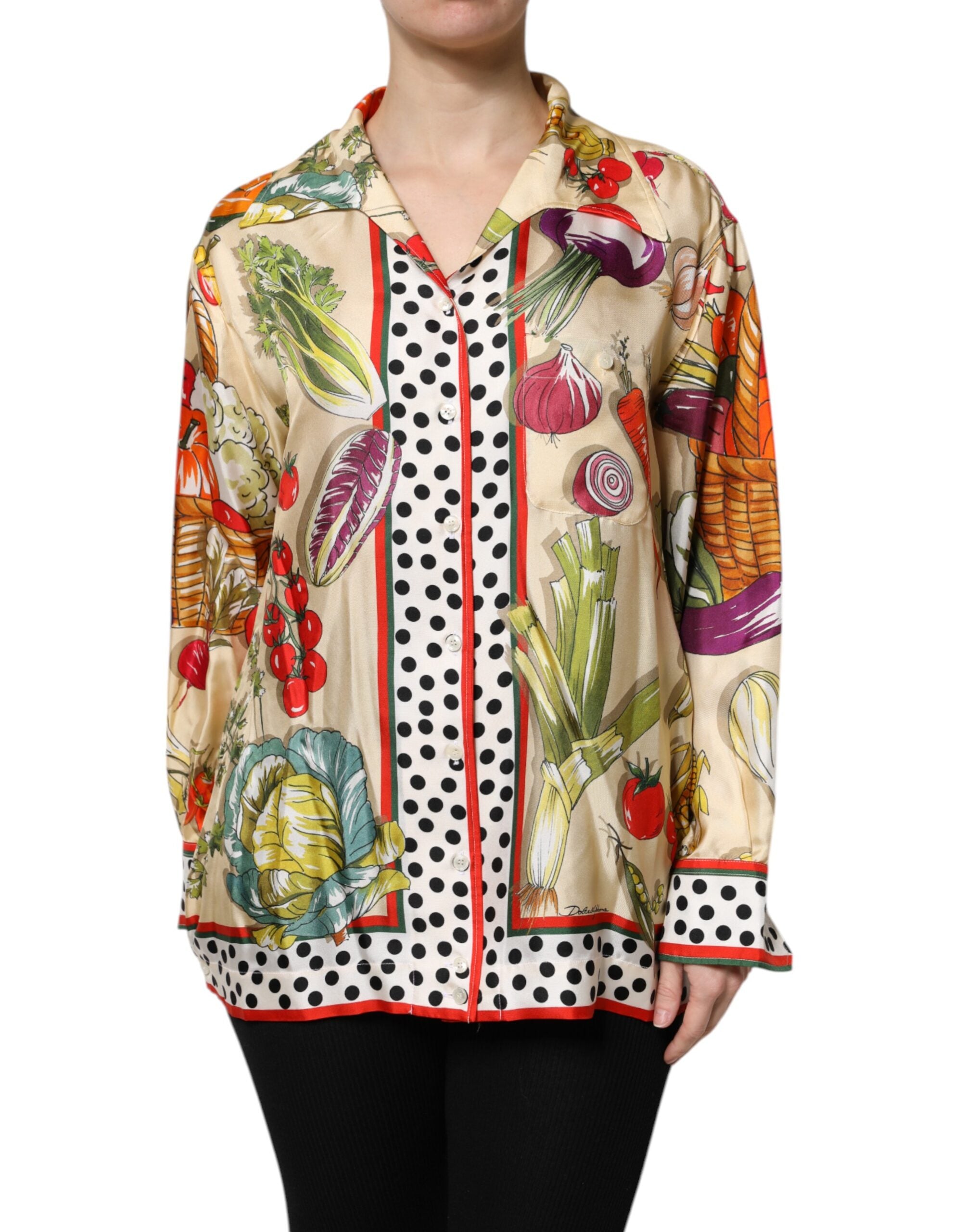 Multicolor Vegetables Silk Long Sleeves Top - ventzia