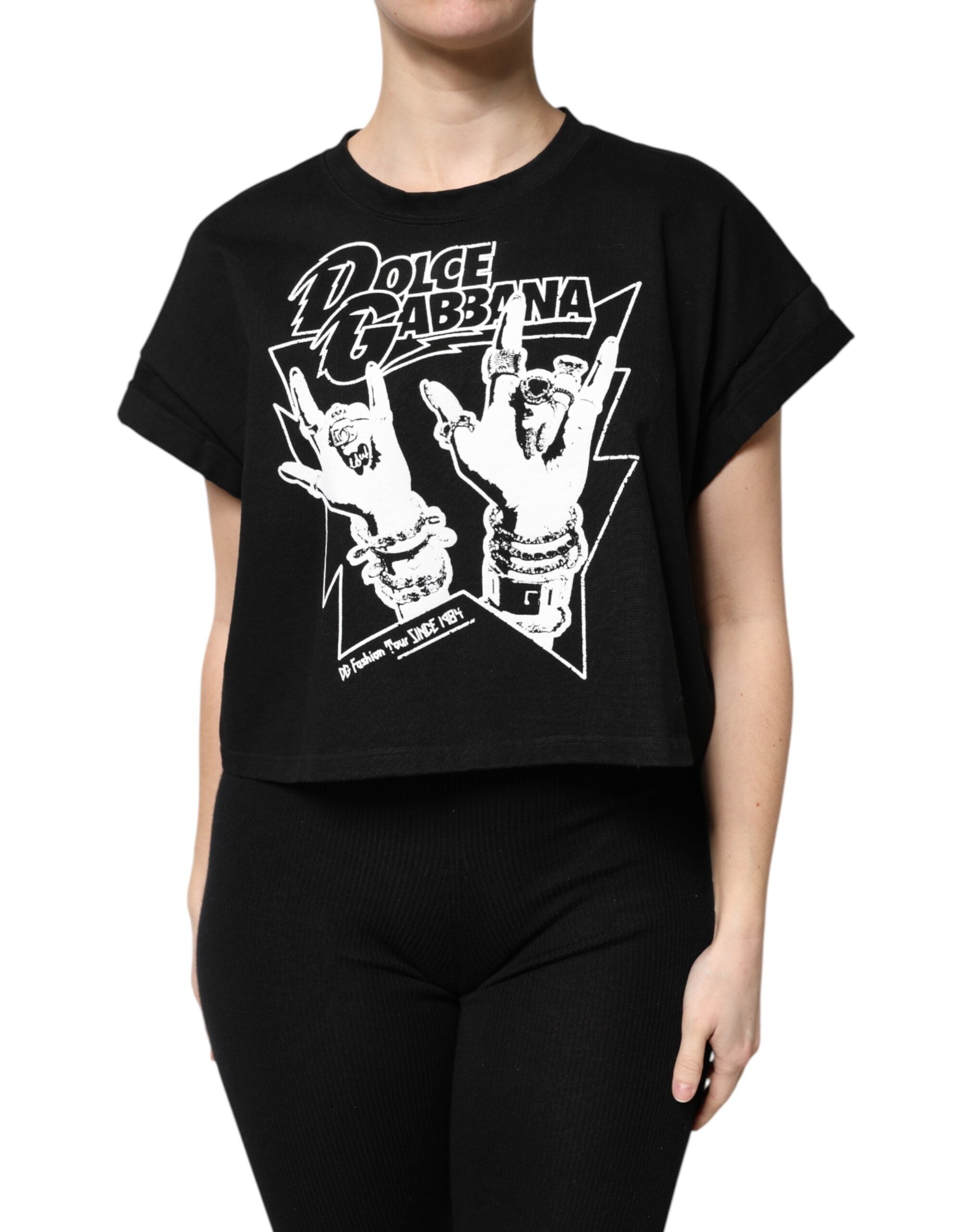 Black Cotton Printed Short Sleeves T-shirt - ventzia
