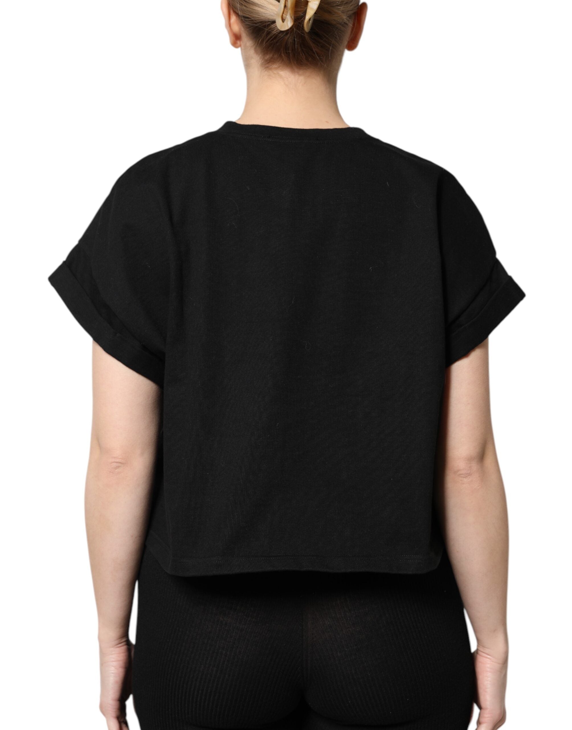 Black Cotton Printed Short Sleeves T-shirt - ventzia