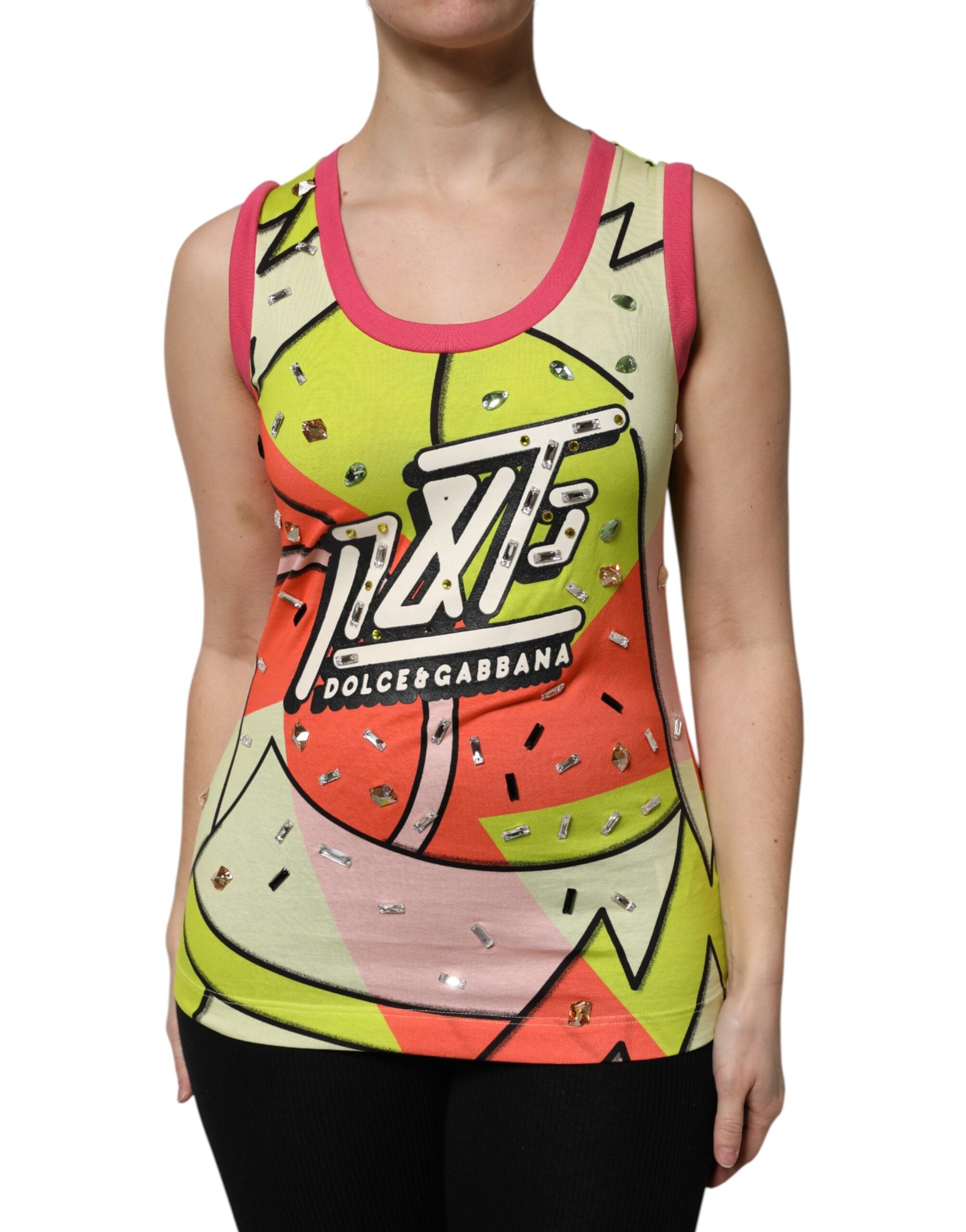 Multicolor Printed Crystal Embellishment Top - ventzia