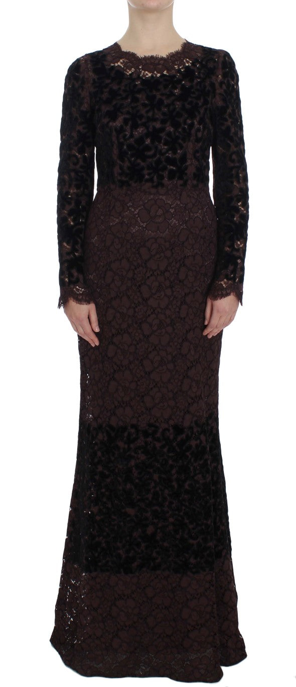 Elegant Purple Floral Lace Maxi Dress - ventzia