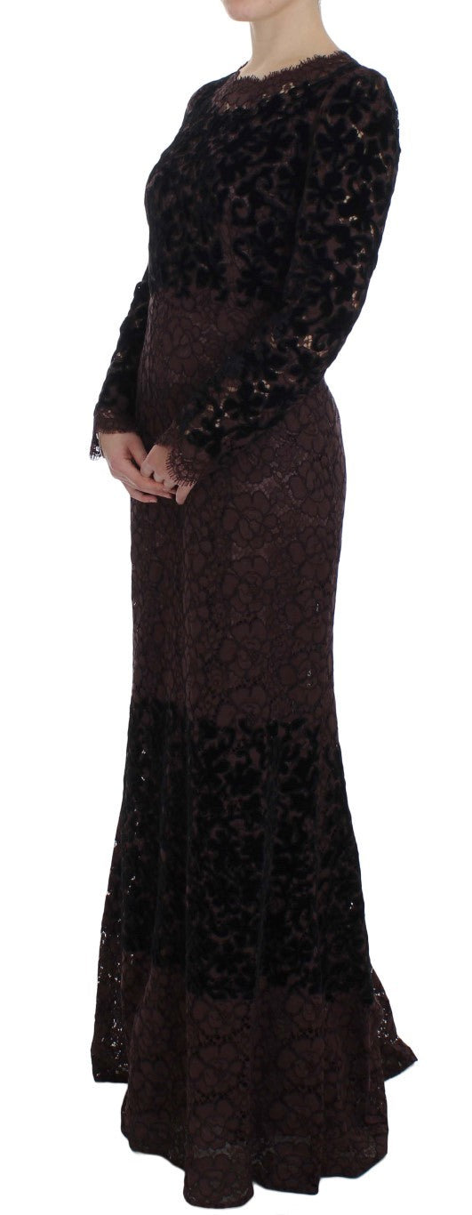 Elegant Purple Floral Lace Maxi Dress - ventzia