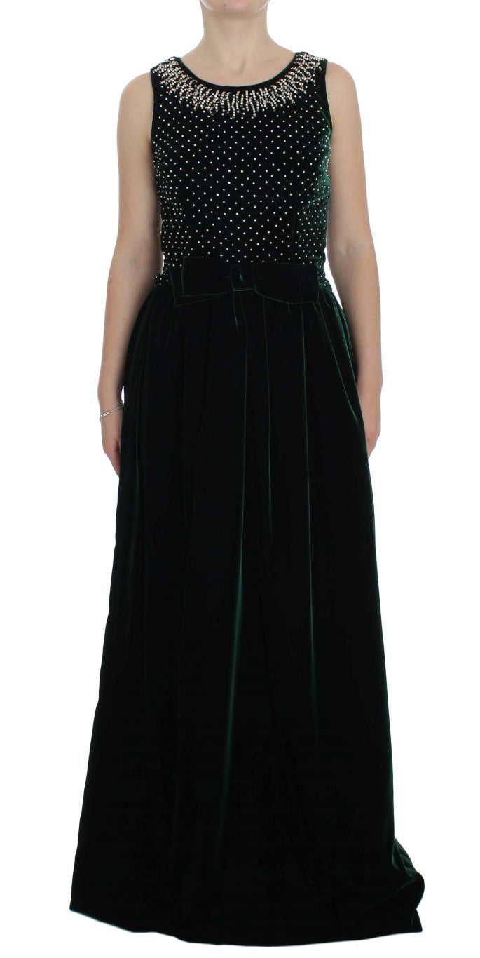 Enchanted Emerald Velvet Crystal Maxi Dress - ventzia