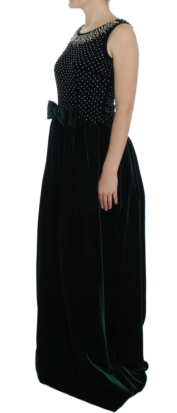 Enchanted Emerald Velvet Crystal Maxi Dress - ventzia