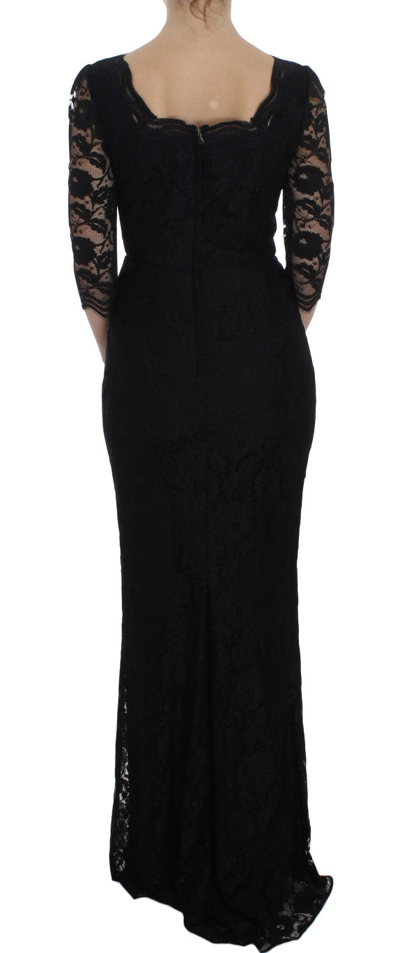Elegant Black Floral Lace Maxi Dress - ventzia
