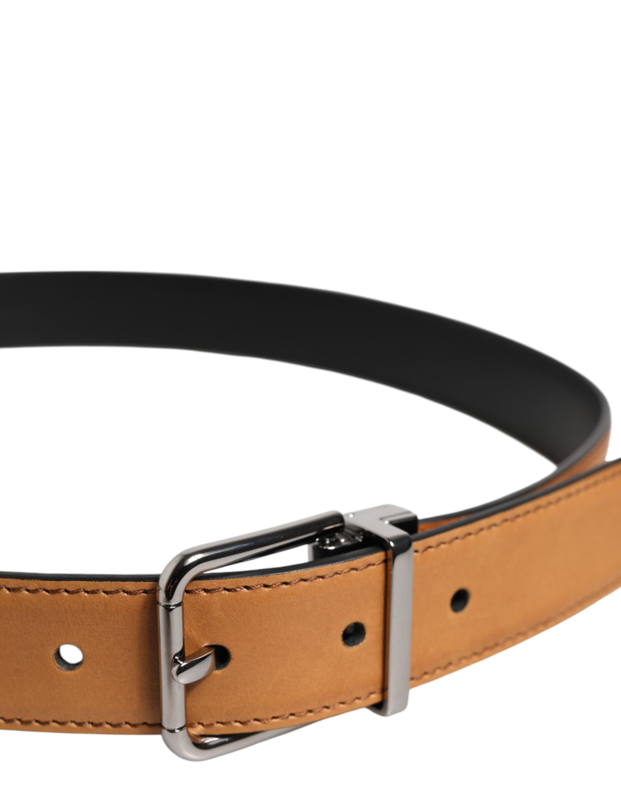 Brown Classic Calf Leather Silver Buckle Belt - ventzia