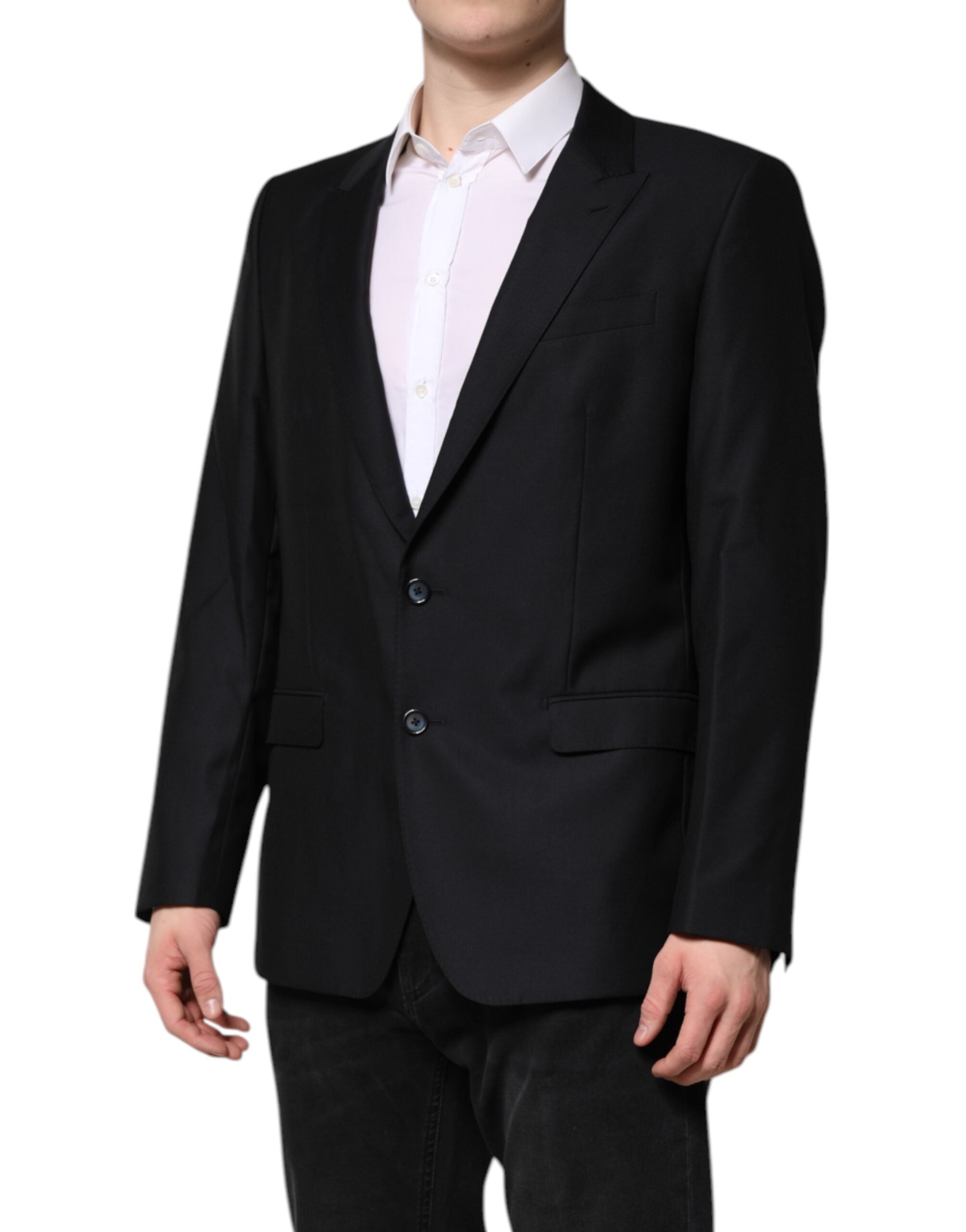 Dark Blue MARTINI Wool Blazer Coat Jacket - ventzia
