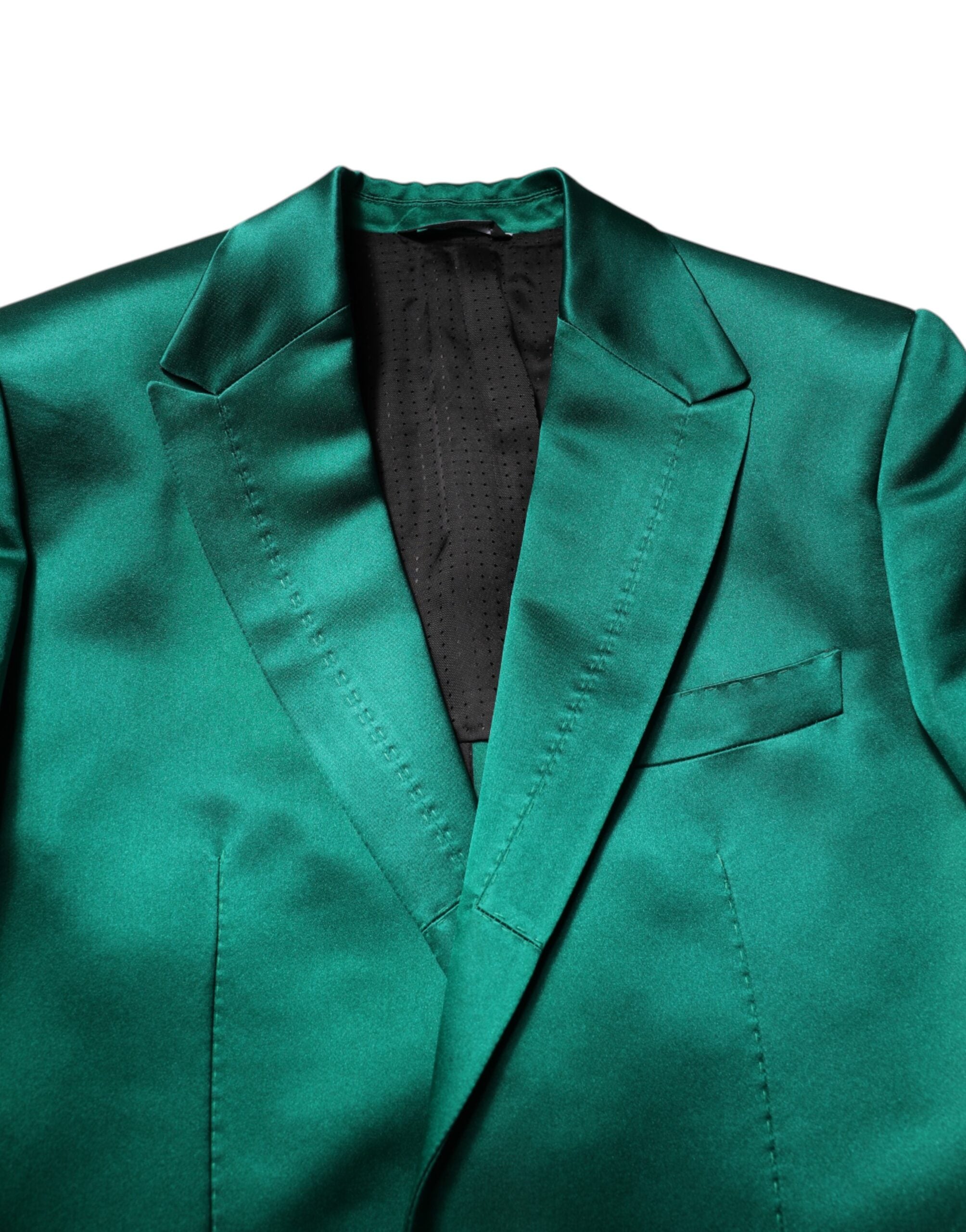 Green Silk 3 Piece Single Breasted Suit - ventzia